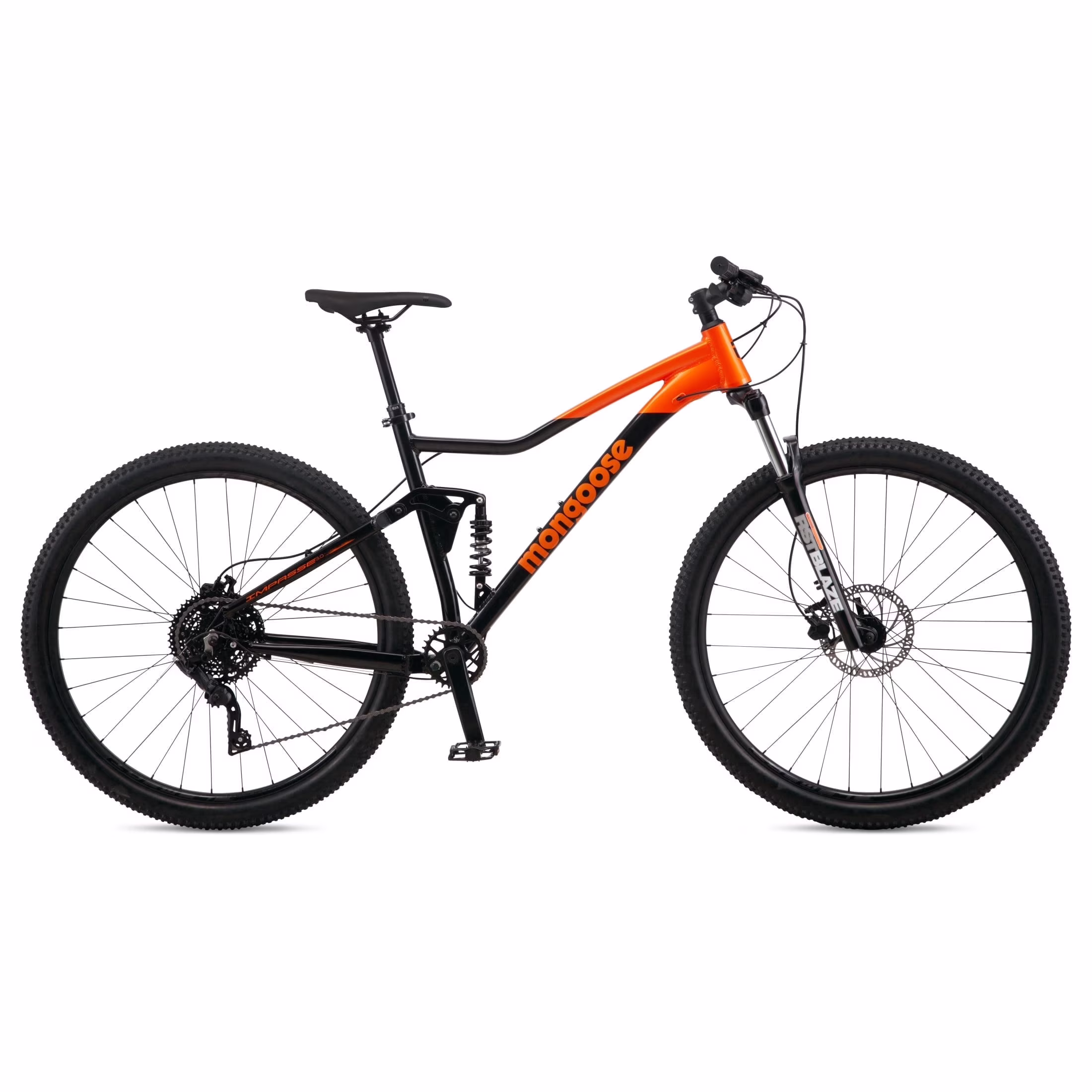 Mongoose Impasse 3.0 Dual Suspension Mountain Bike, Large Frame, 29-Inch Wheel, Black/Orange
