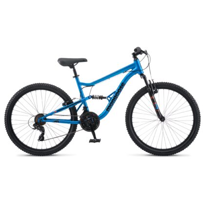 Mongoose Limestone Full Suspension Mountain Bike, 26 Inch Wheel, 21 Speeds, Blue