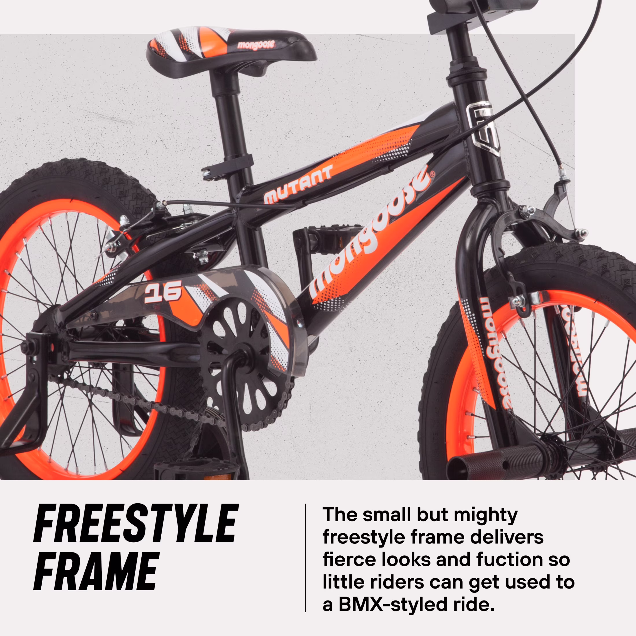 Mongoose Mutant Kids BMX Style Boys Bike, 16-in. Wheels, Kids Ages 3 - 5, Black & Orange - Image 2