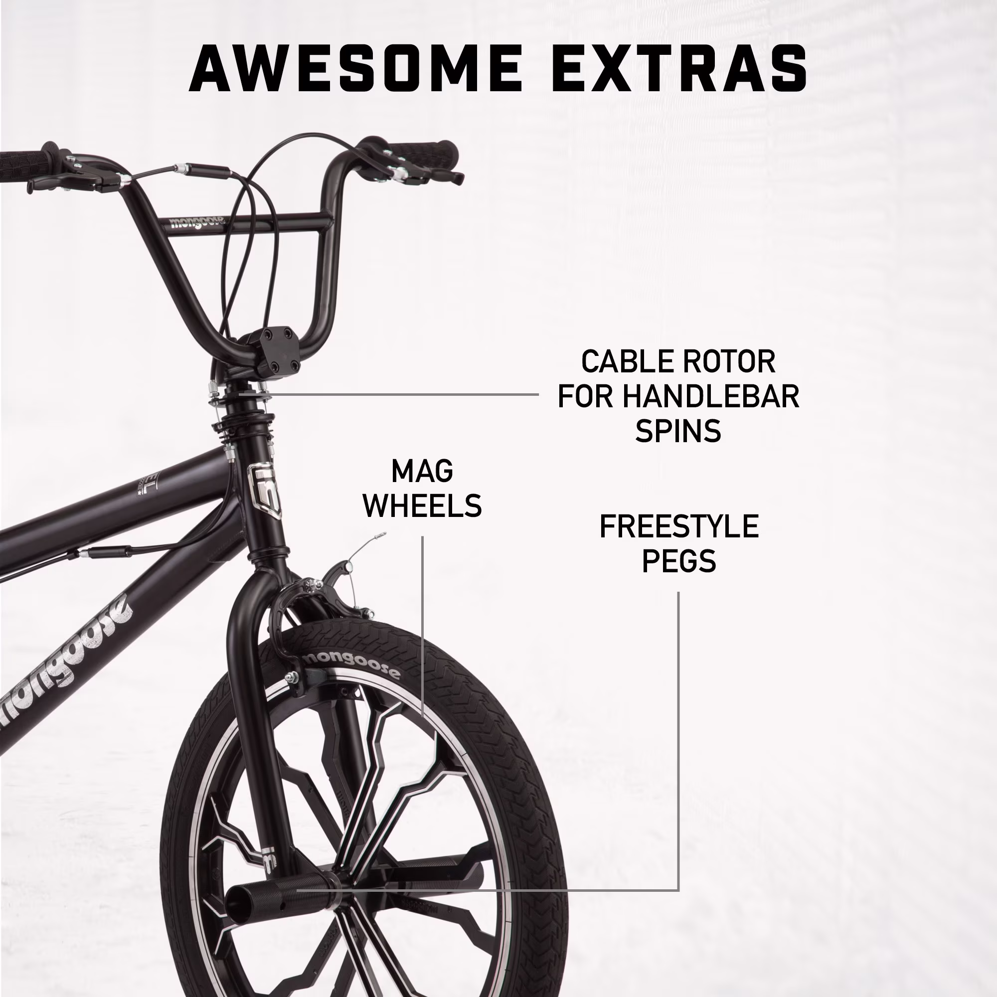 Mongoose Rebel Kids BMX Bike, 20-in. Wheels, Children & Tweens Ages 7-13, Black Bicycle - Image 3
