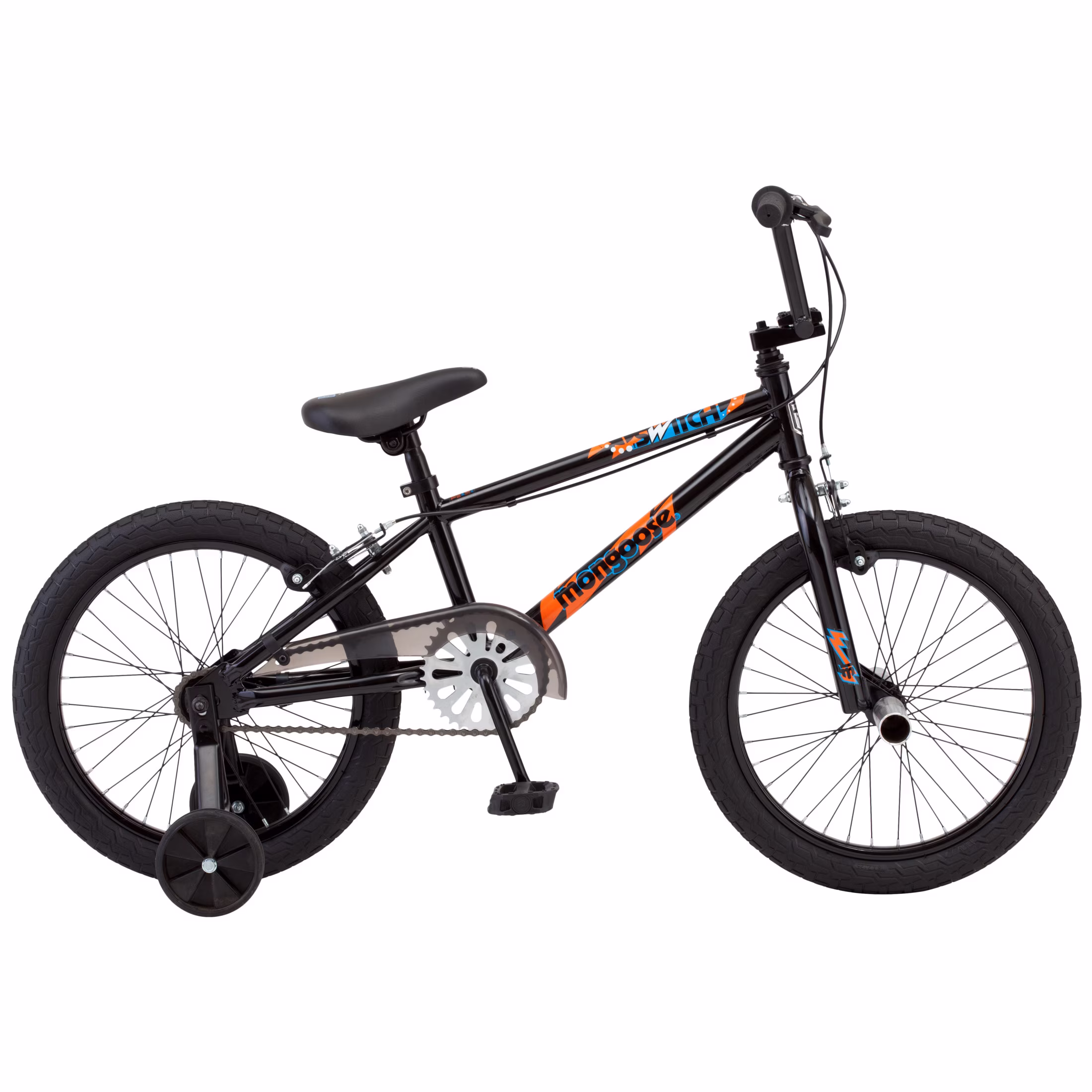 Mongoose Switch Kids Bike with Training Wheels, 18 Inch Wheels, Ages 5-9, Black