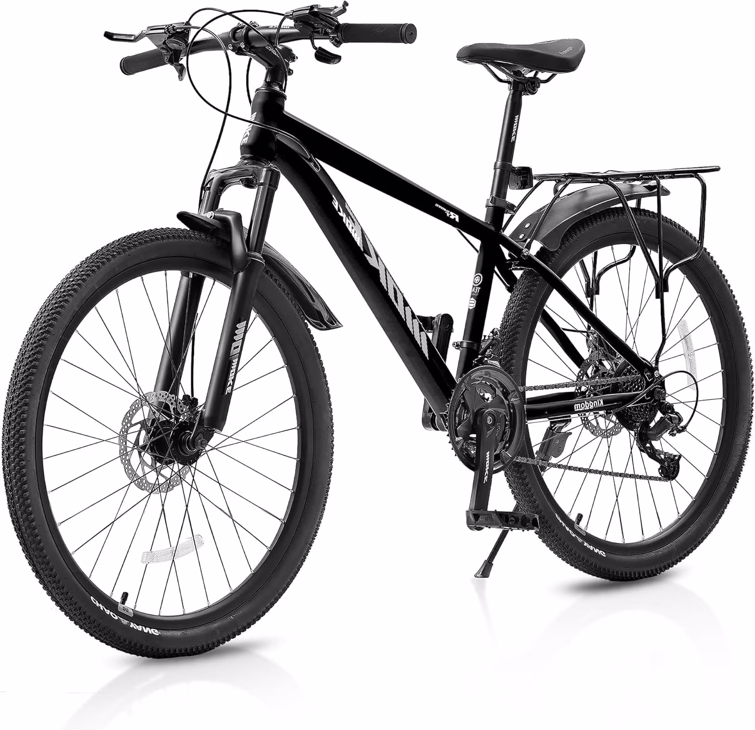 NEORIVER 24 Inch Mountain Bike, 21-Speed All-Terrain Bicycle with Suspension Fork, Dual Disc Brakes, Rear Rack & Internal Cable Routing