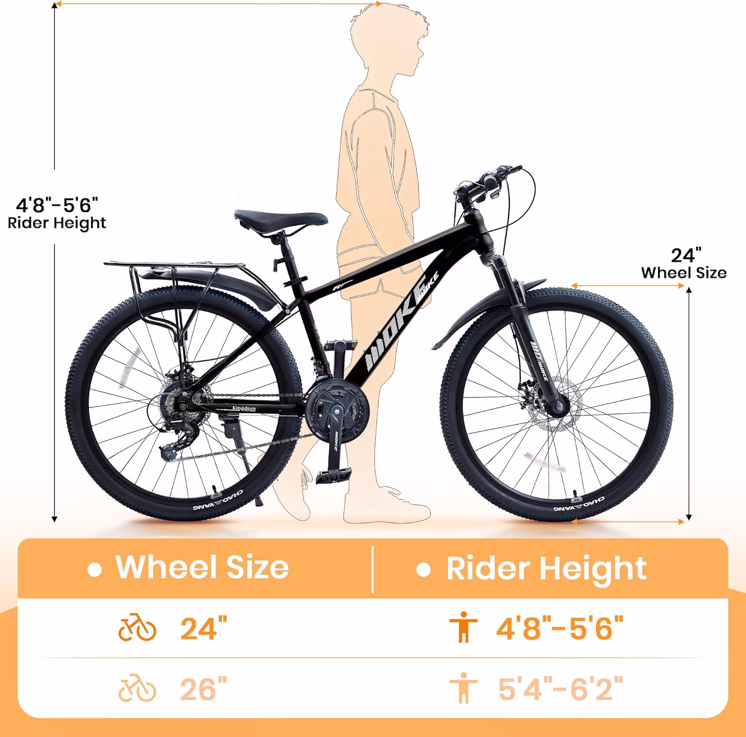 NEORIVER 24 Inch Mountain Bike, 21-Speed All-Terrain Bicycle with Suspension Fork, Dual Disc Brakes, Rear Rack & Internal Cable Routing - Image 2