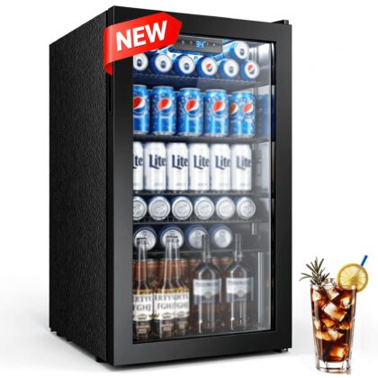 Nepsam 130 Cans Beverage Refrigerator Cooler, Drink Fridge for Soda Wine Beer, Reversible Door & Adjustable Temperature Control for Home Office, Black