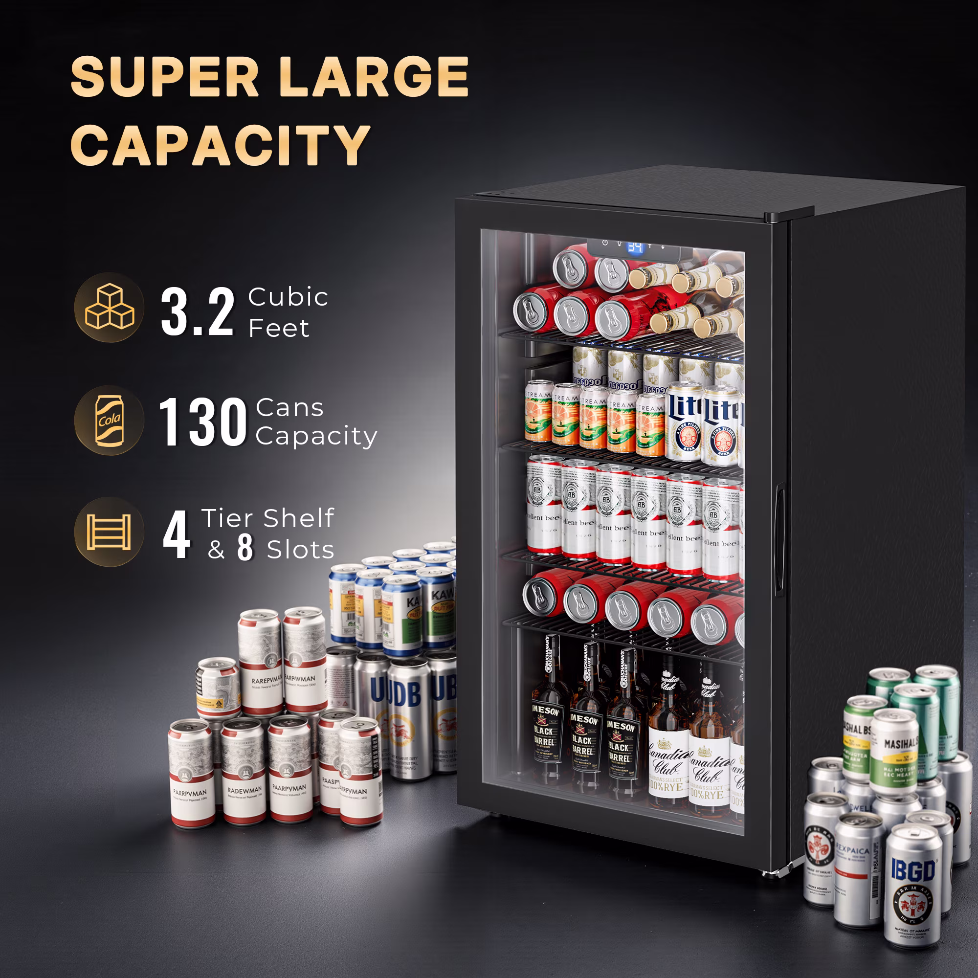 Nepsam 130 Cans Beverage Refrigerator Cooler, Drink Fridge for Soda Wine Beer, Reversible Door & Adjustable Temperature Control for Home Office, Black - Image 2
