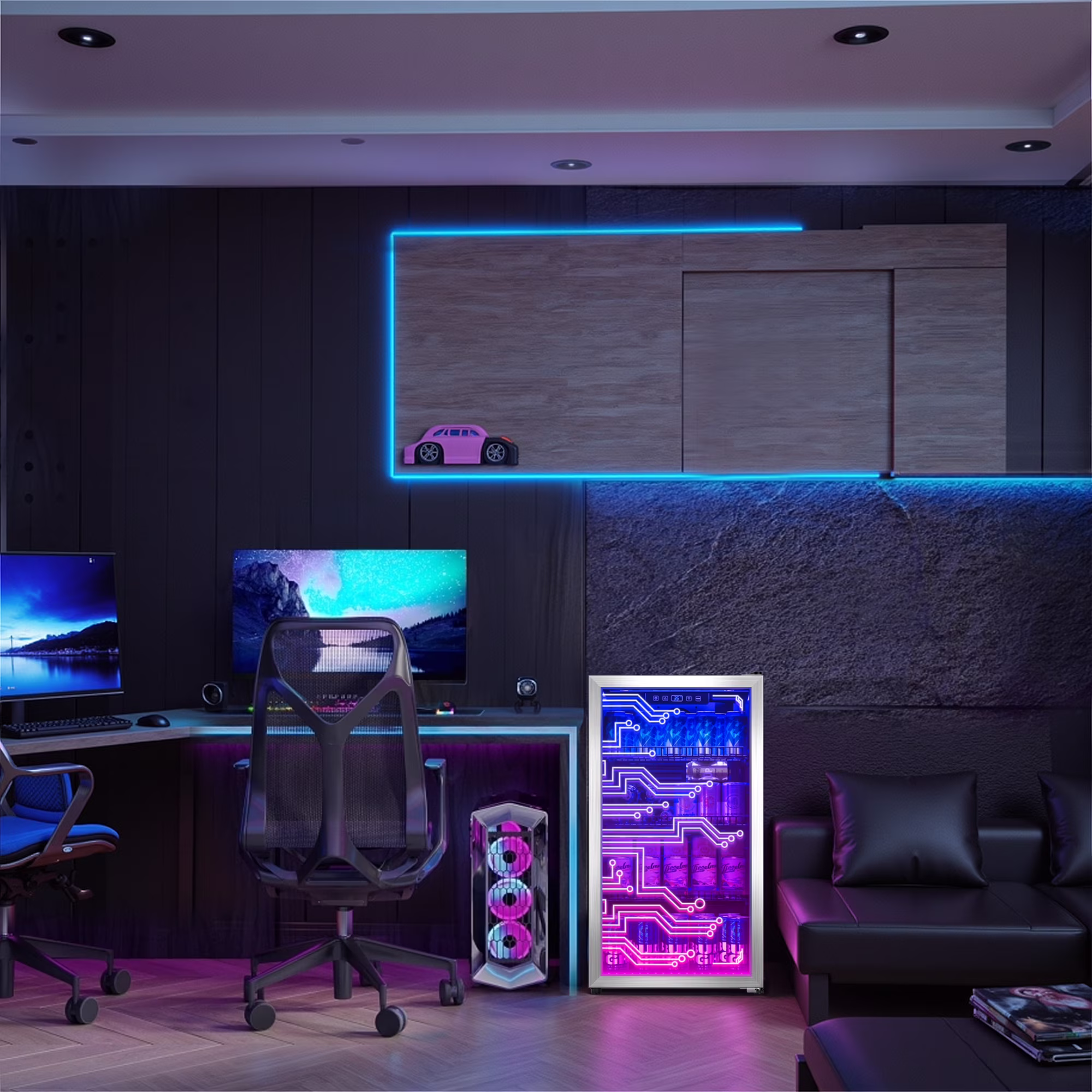 Nepsam Light Up Beverage Refrigertor, Led Lighting Door 120 Cans Freestanding Beverage Fridge, Cyberpunk Beverage Cooler for Gaming, Gaming Room, Bar, Party - Image 4
