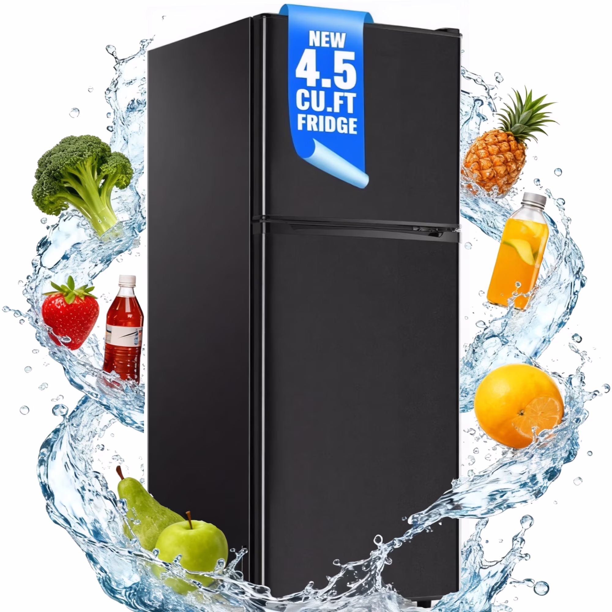 Nepsam Small Refrigerator with Top Freezer 4.5Cu.ft Two Door Mini Fridge, LED Light, Extra Drink Space for Apartment, Black - Image 4