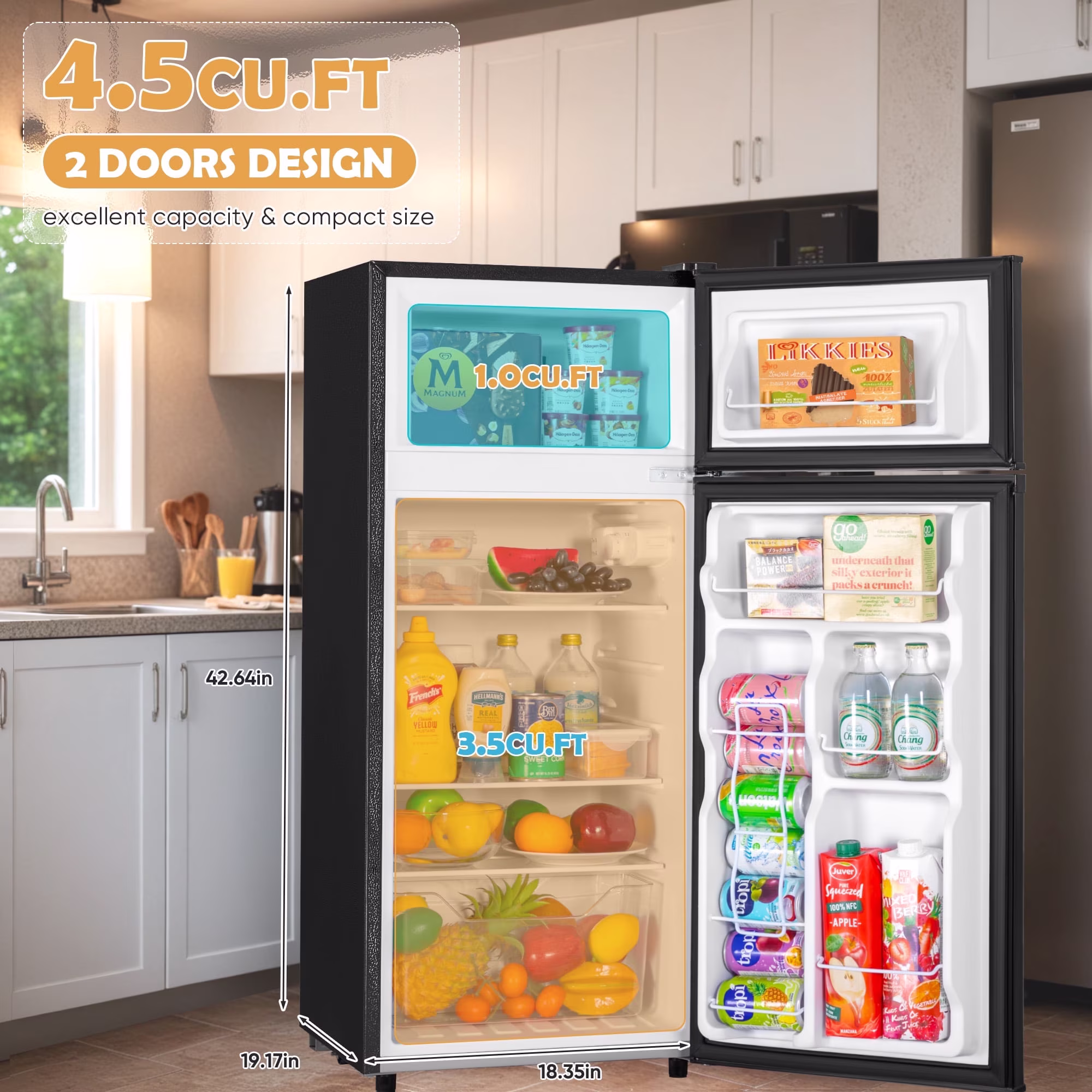 Nepsam Small Refrigerator with Top Freezer 4.5Cu.ft Two Door Mini Fridge, LED Light, Extra Drink Space for Apartment, Black - Image 5