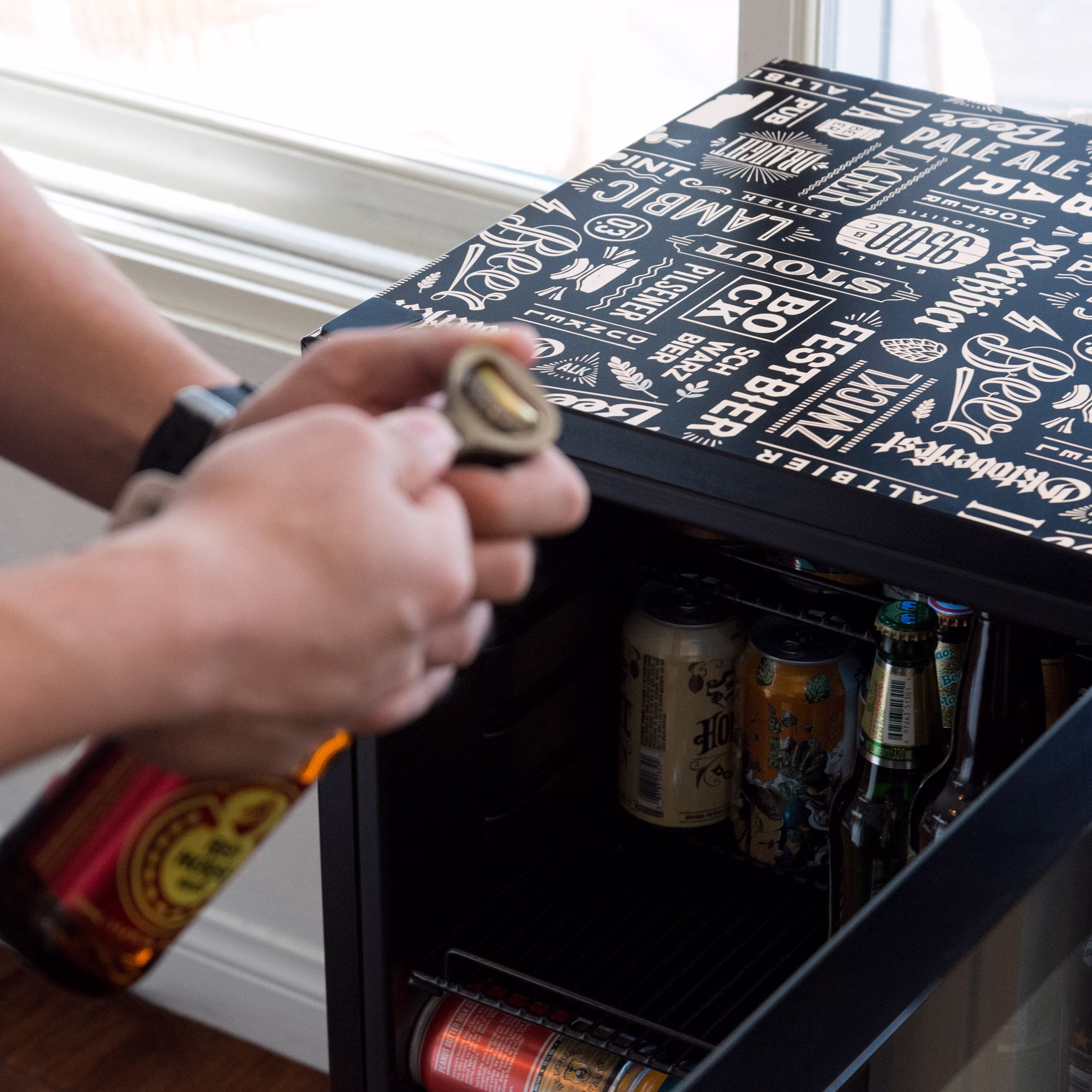 Newair® 126-Can Freestanding "Beers of the World" Beverage Fridge - 18.5" - Image 2