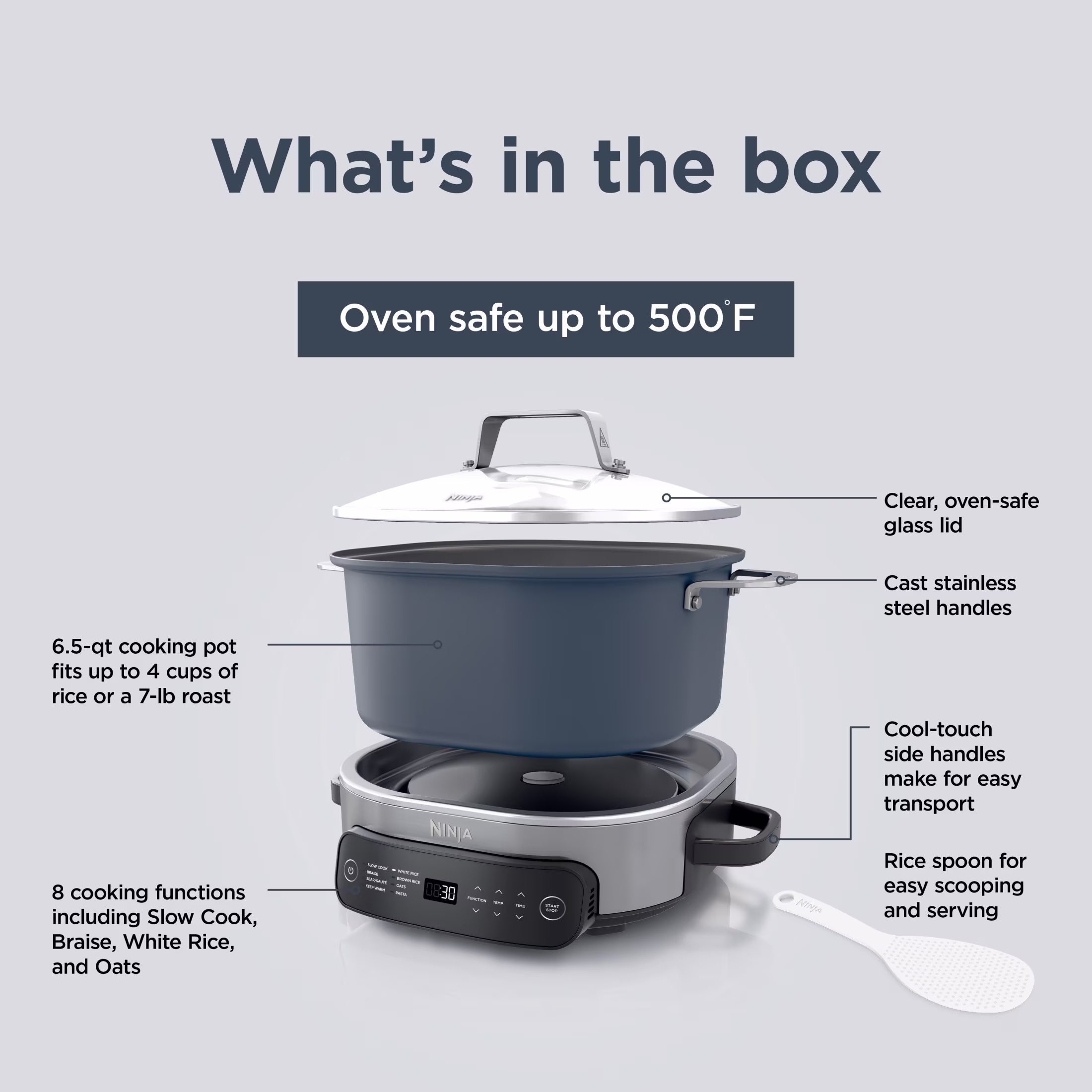 Ninja 10-in-1 Everyday PossibleCooker Pro 6.5-Qt, Slow Cook, Sear/Sauté, 8Cooking Functions, Family-Sized Capacity, MC1101 Midnight Blue - Image 2