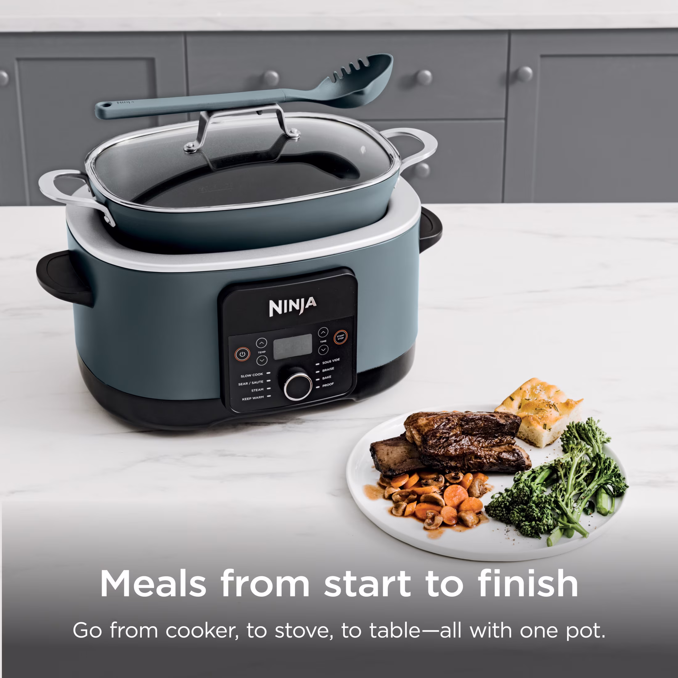 Ninja 14-in-1 PossibleCooker PRO 8.5-qt Multi-Cooker, with Slow Cooker, Dutch Oven, Steamer & More, Glass Lid & Integrated Spoon, Oven Safe Pot to 500°F, MC1001 Sea Salt Gray - Image 5