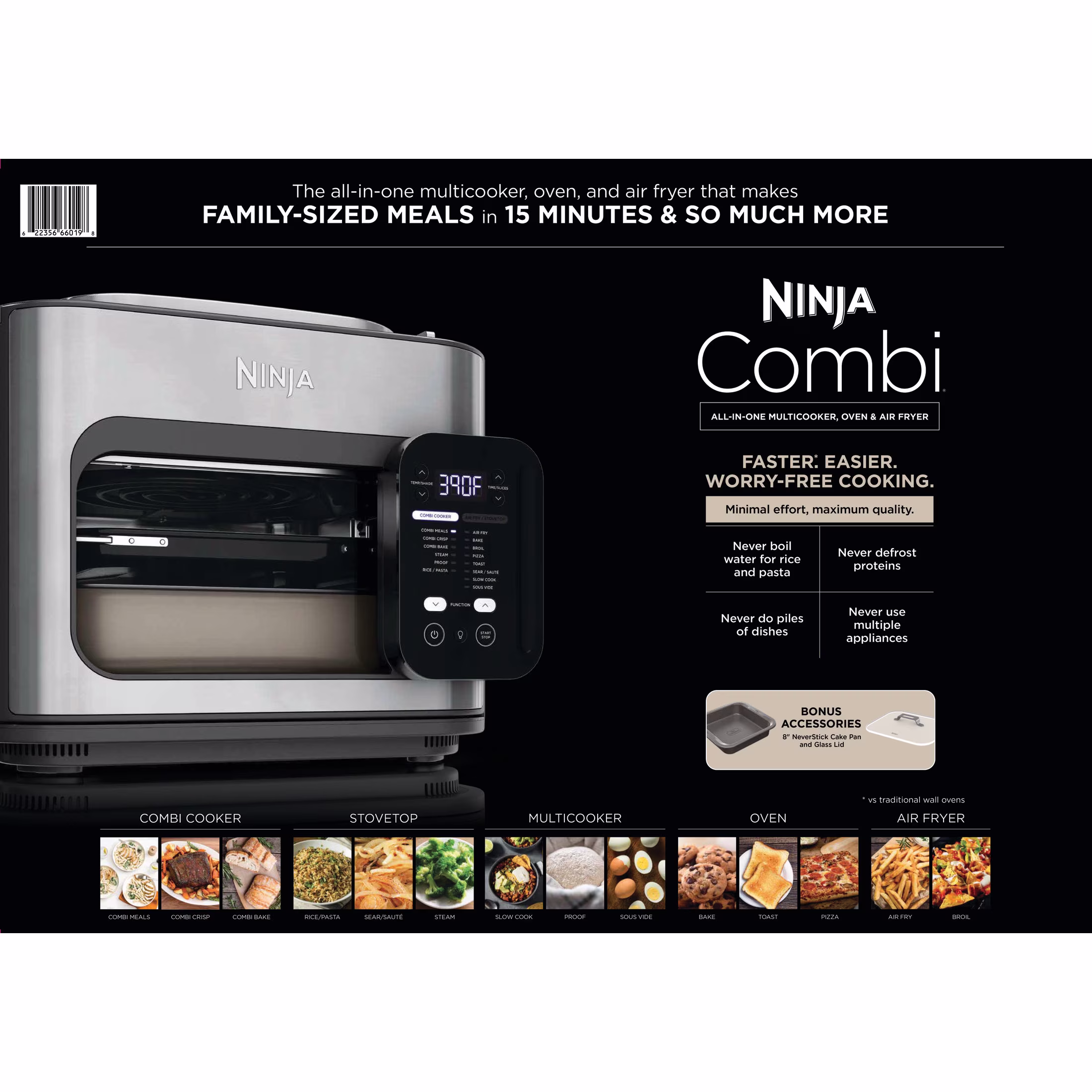 Ninja Combi All-in-One Multi-Cooker, 14-in-1 Functions, Oven, Air Fryer, Bake, Slow Cook, 3 Accessories, Stainless Steel - Image 4