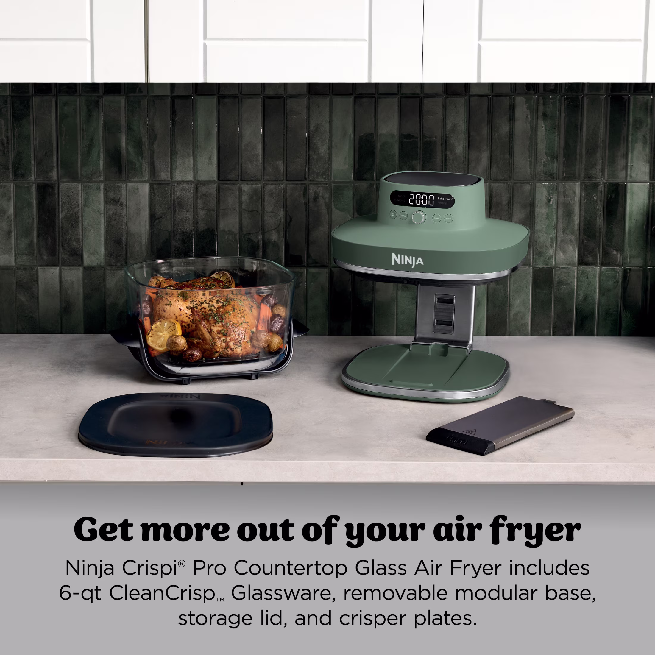 Ninja Crispi Pro Glass Air Fryer 6-Qt, 4-in-1, Air Fry Bake Recrisp Dehydrate, Dishwasher Safe, AS100GN - Image 2
