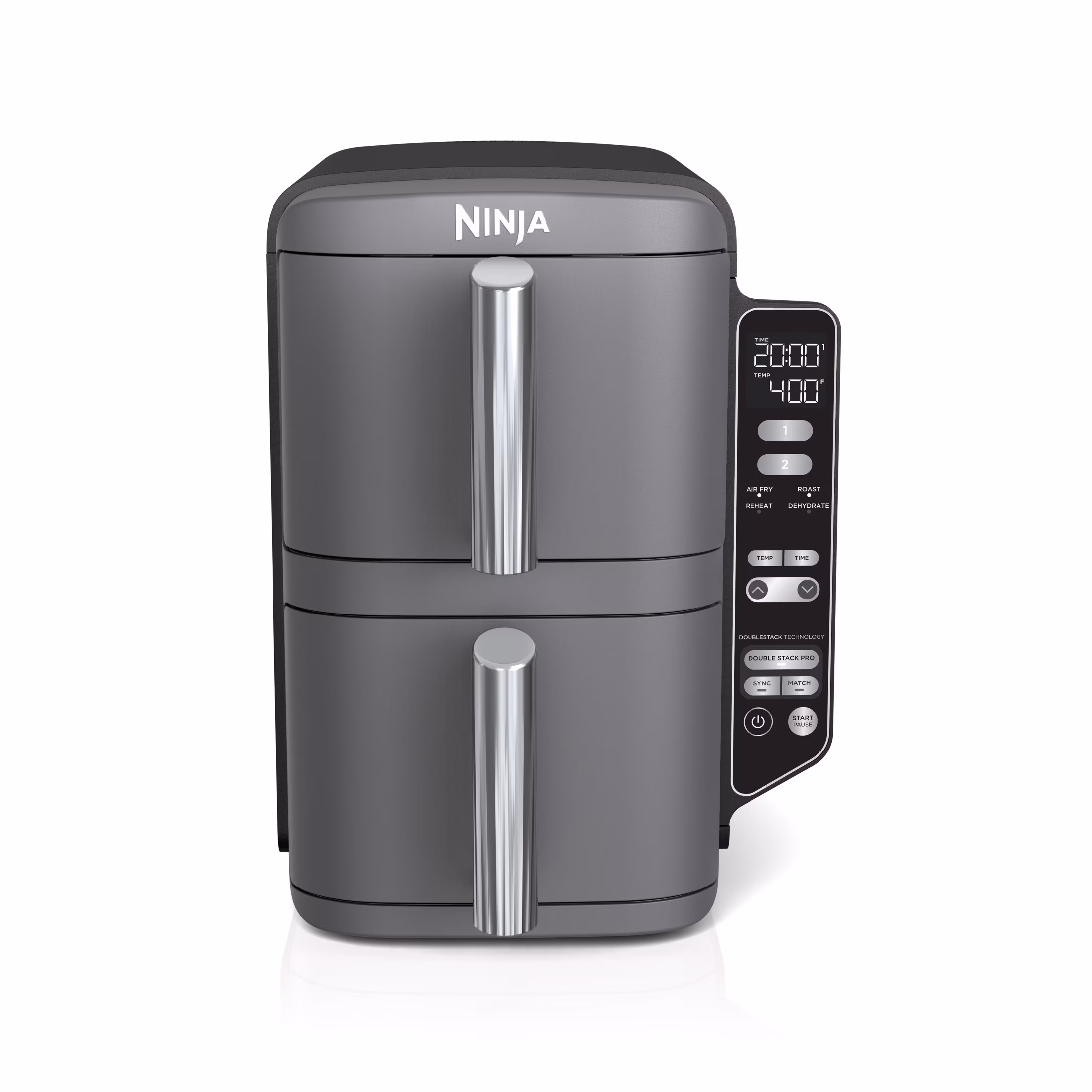 Ninja DoubleStack XL Air Fryer 10-Qt, 2 Baskets, Cook 4 Foods at Once, Space Saving, 6-in-1, SL400 Gray