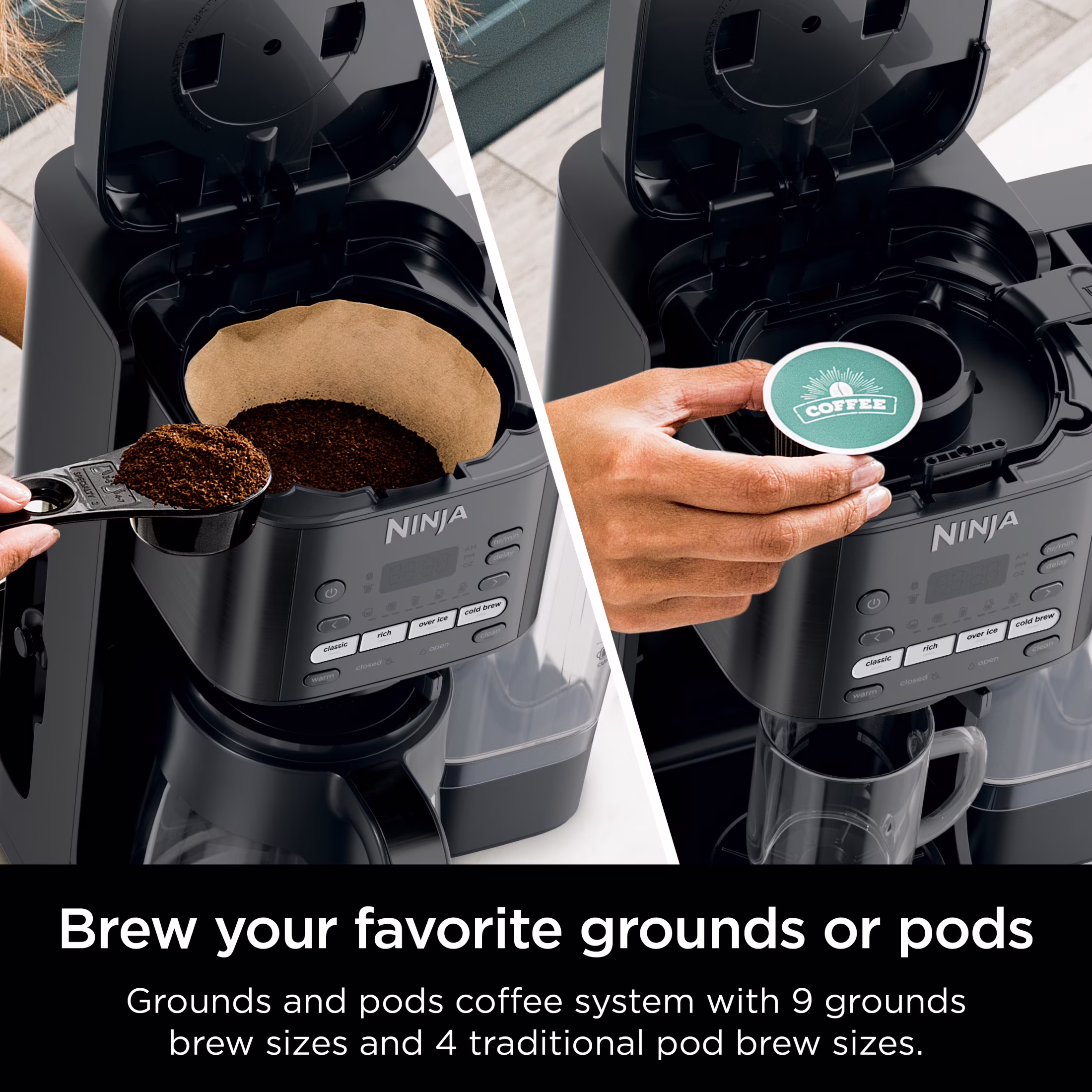Ninja DualBrew Hot & Iced 12-Cup Drip Coffee Maker, K-Cup Compatible, Rapid Cold Brew, CFP150, Black - Image 3