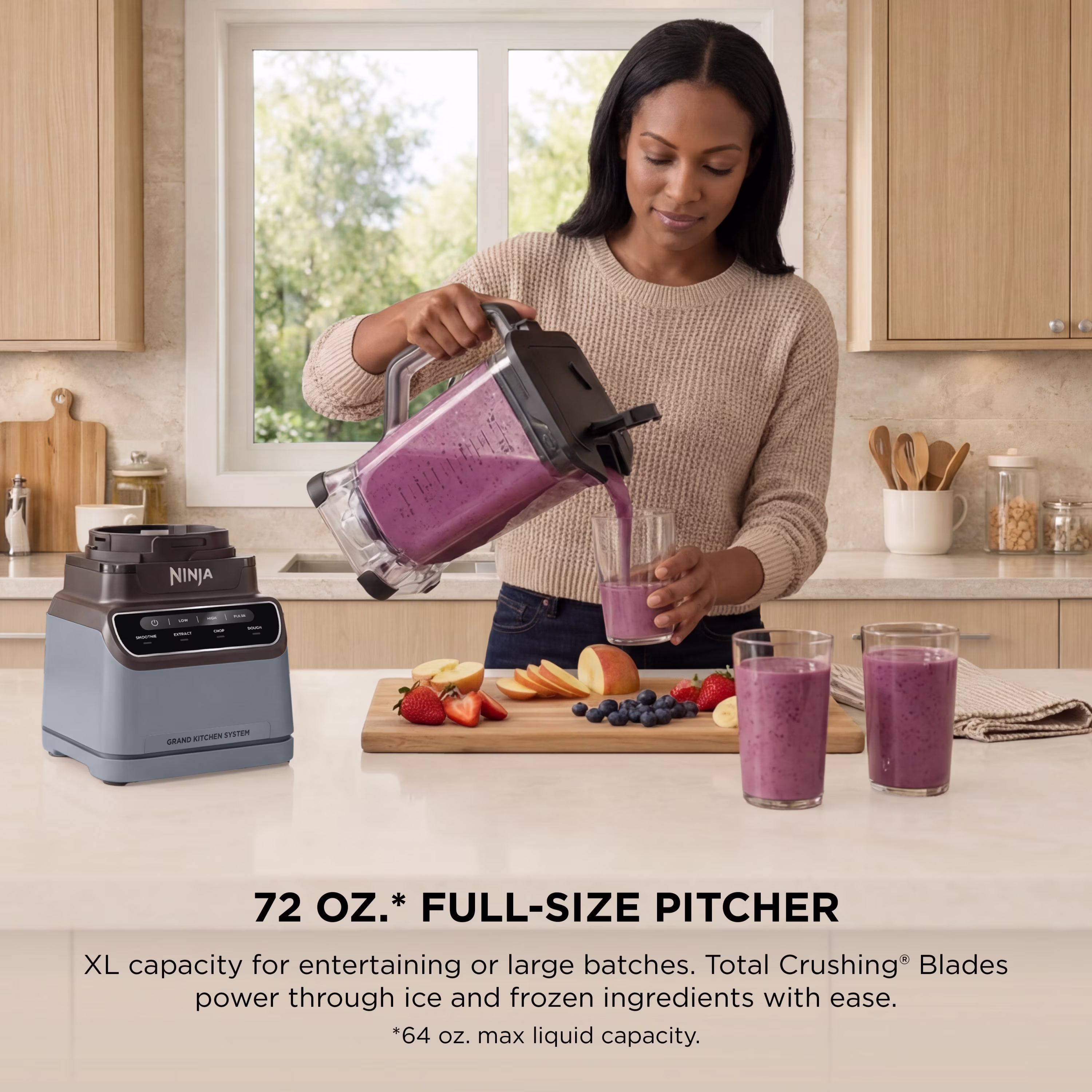 Ninja Grand Kitchen System 72-Oz Blender, 4 Presets, Smoothie, Chop, Dough, 3 Speeds, 1200W, KS500 Gray - Image 4
