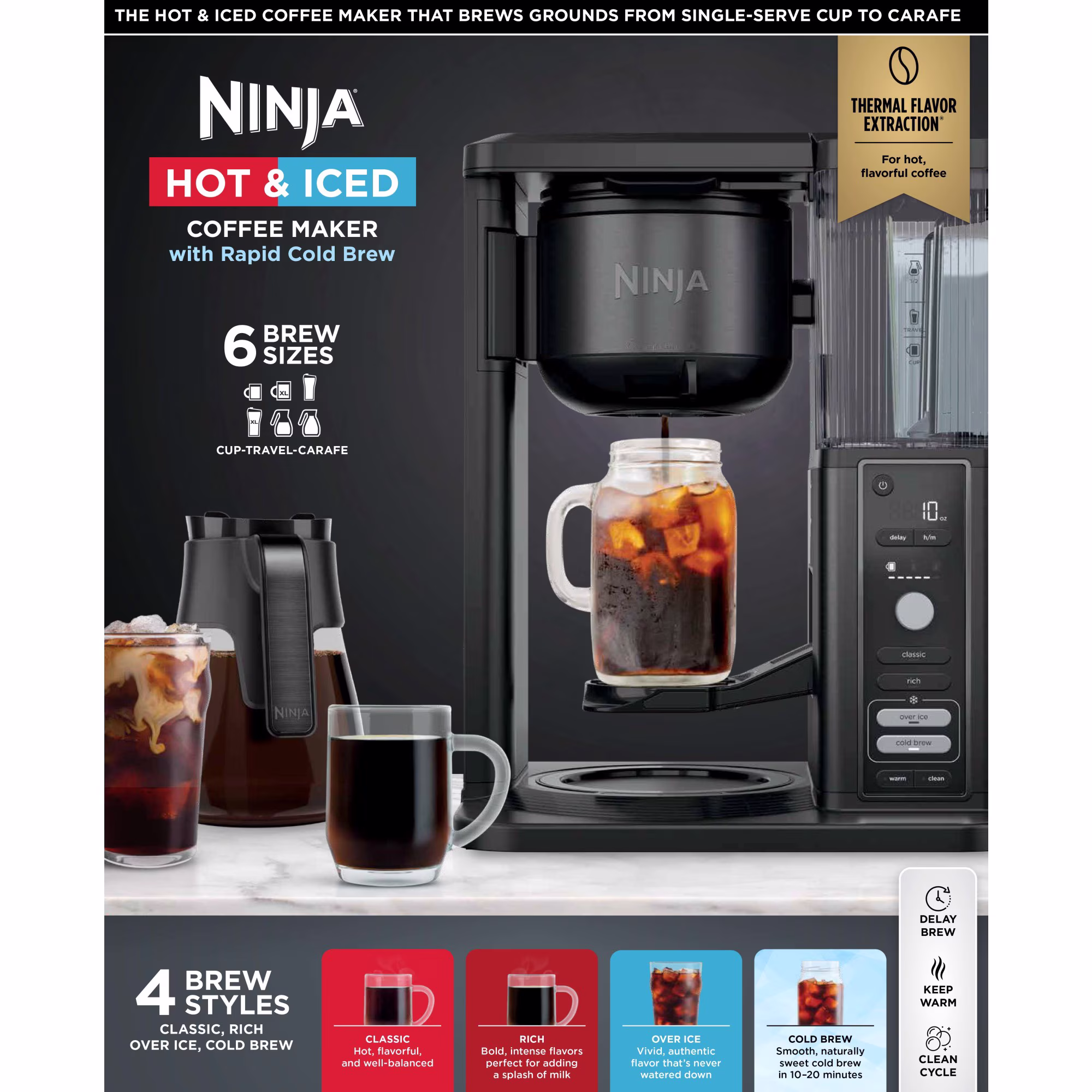 Ninja Hot & Iced 10-Cup Drip Coffee Maker, 4 Brew Styles, Rapid Cold Brew, CM360WM, Black - Image 4