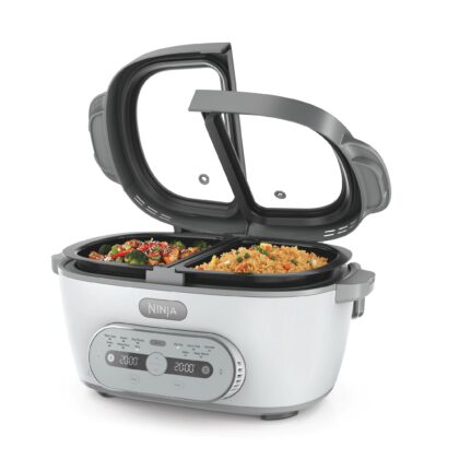 Ninja MultiPot 11-in-1 Multicooker with DualZone Technology, Cook 2 Meals At Once, Feeds 8, Slow Cook, Sear, Bake, Rice, Pasta, Hot Pot, 1500W, MZ1000WH White