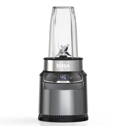 Ninja Nutri Pro Compact Personal Blender, 18-Oz and 24-Oz To-Go Cups & Spout Lids, Auto-iQ Technology, Smoothies, Crush, BN400 Stone Silver