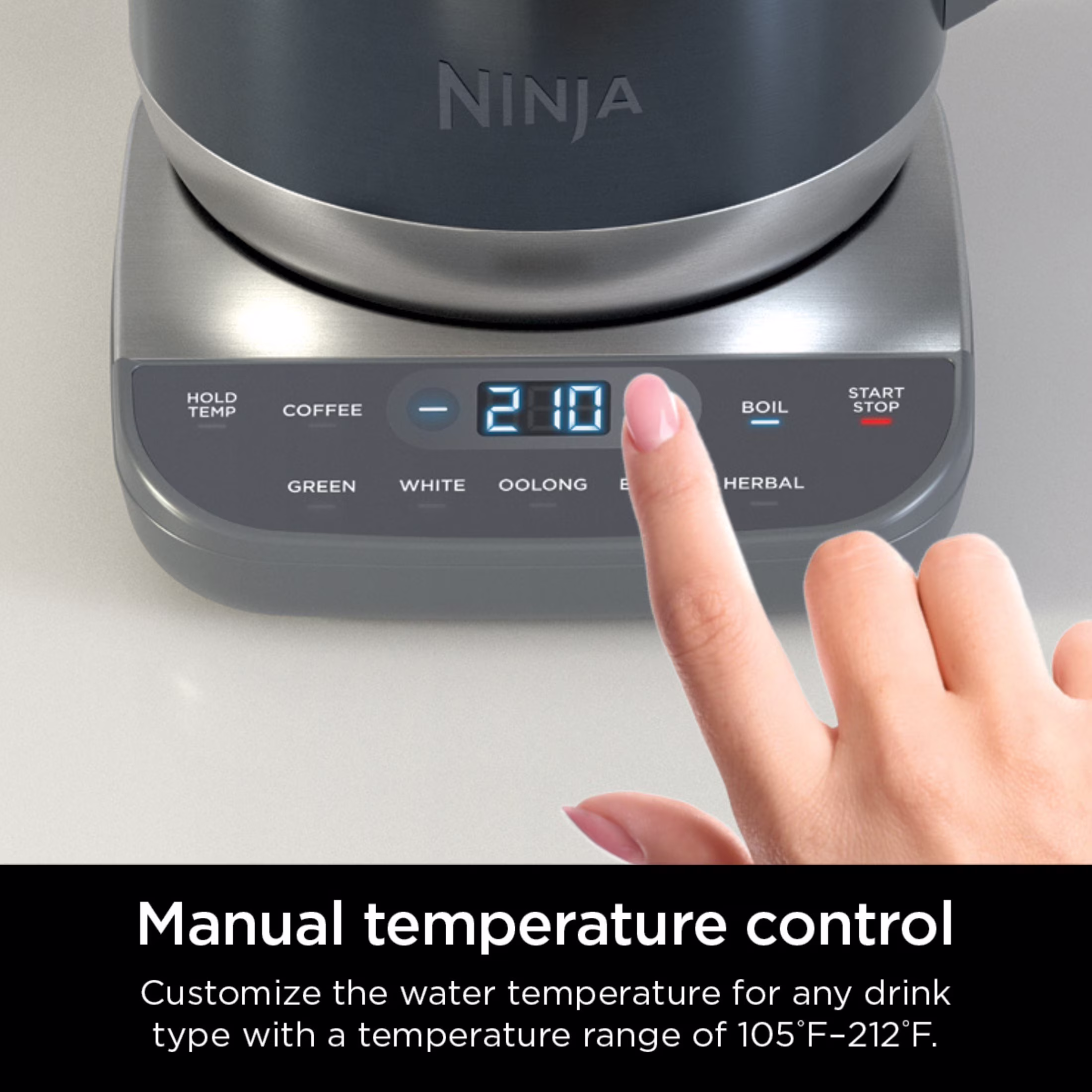 Ninja Precision Temperature Electric Kettle with 7 Presets and Rapid Boil, 7-Cup Capacity, Blue Stainless - Image 3