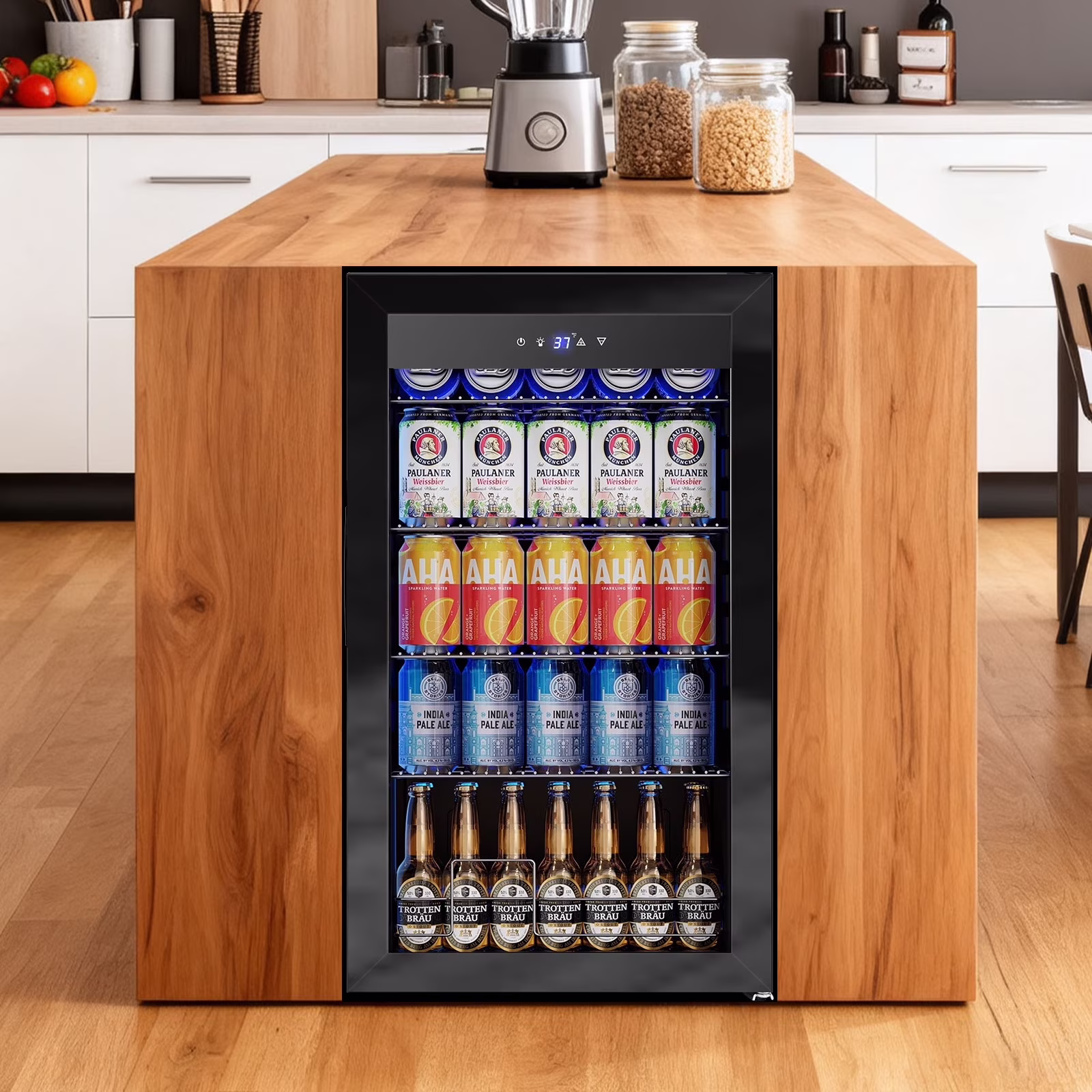 Nipus 17.52 inch Beverage Refrigerator Cooler,130 Cans Capacity with Glass Door for Soda Wine Beer, with Adjustable Removable Shelves, Black - Image 4