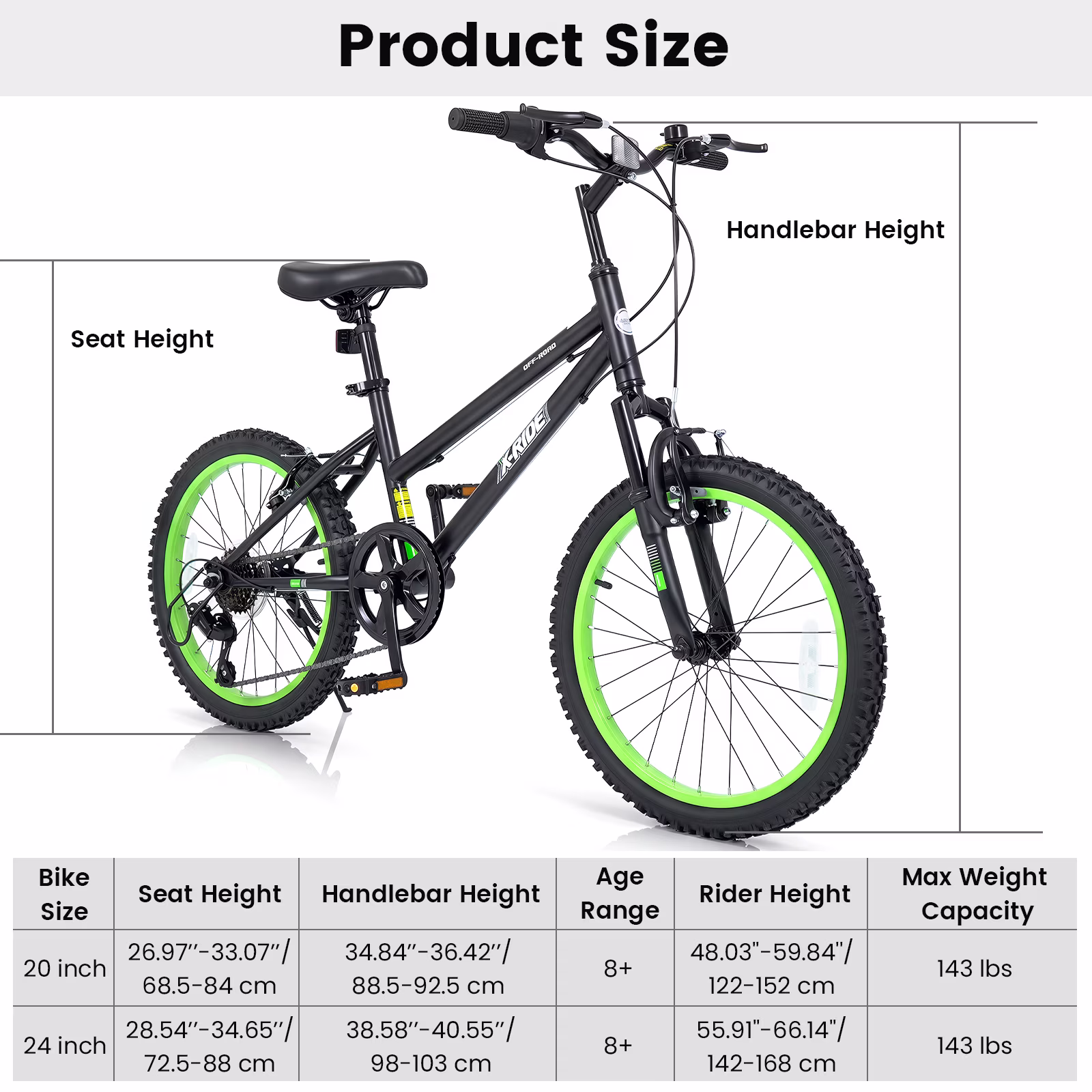 OLAKIDS Mountain Bike, 20 24 Inch Bicycle with 7 Speed Drivetrain Front Suspension Fork Dual V-brakes Kickstand for Teen Youth - Image 5