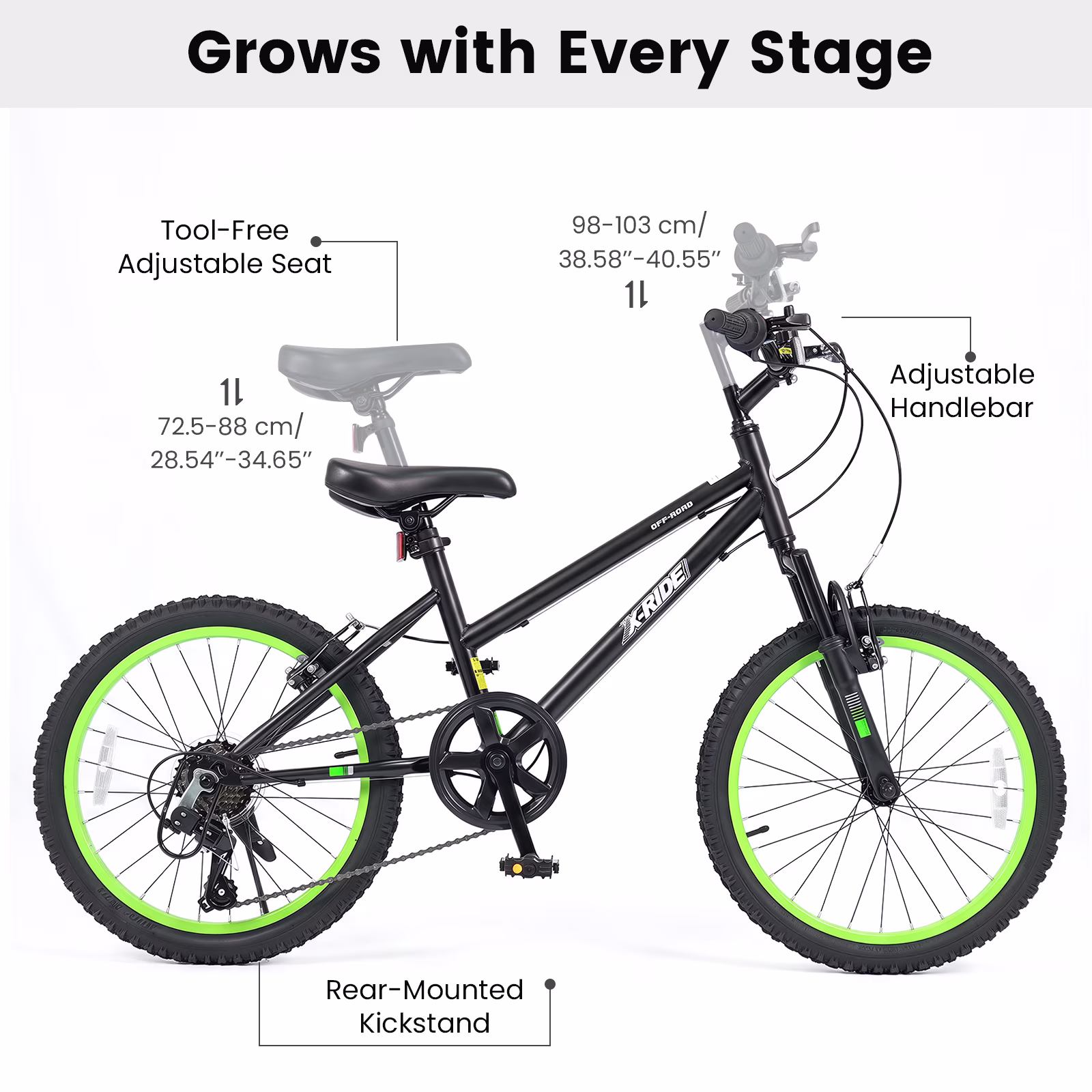 OLAKIDS Mountain Bike, 20 24 Inch Bicycle with 7 Speed Drivetrain Front Suspension Fork Dual V-brakes Kickstand for Teen Youth - Image 2