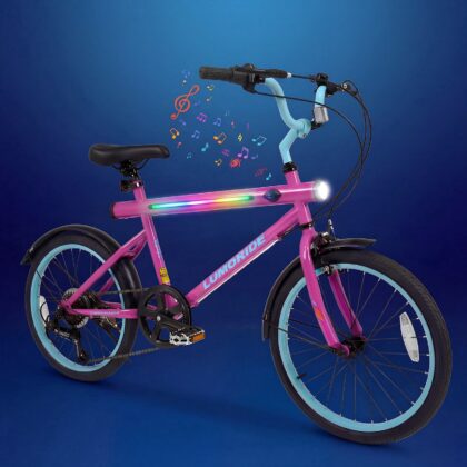 OLAKIDS Mountain Bike, 20 Inch Bicycle with 7 Lighting Modes Bluetooth Music 6 Speed Drivetrain
