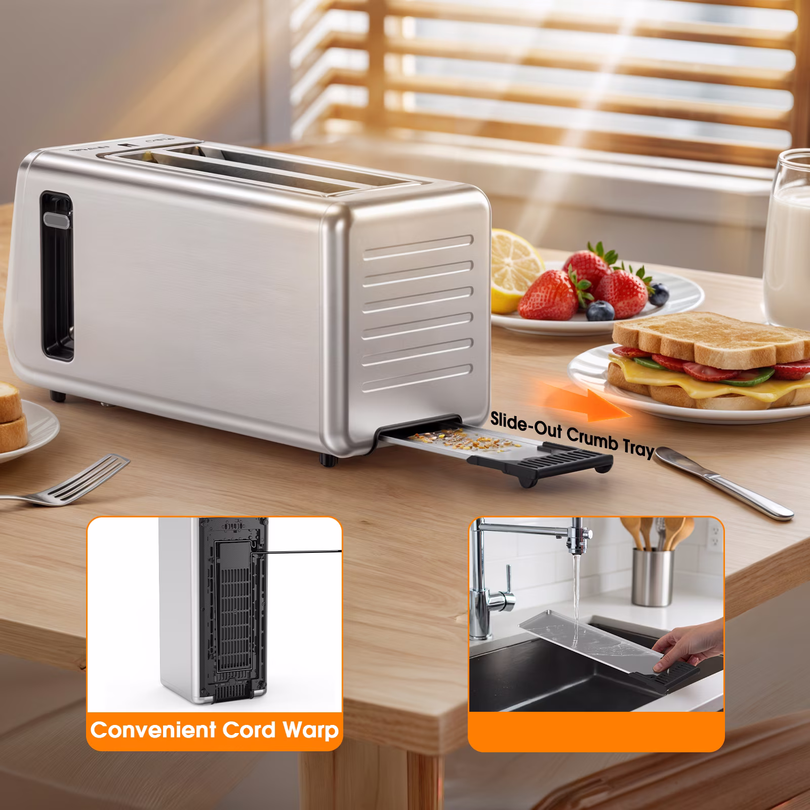 ONSON 1400W 4-Slice Smart Toaster with Digital Touchscreen, Extra-Wide Slots, Stainless Steel,Fast Heating,5 Bread Settings & 6 Shade Options - Image 4