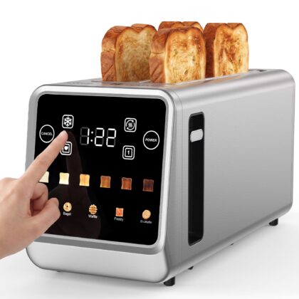 ONSON 1400W 4-Slice Smart Toaster with Digital Touchscreen, Extra-Wide Slots, Stainless Steel,Fast Heating,5 Bread Settings & 6 Shade Options