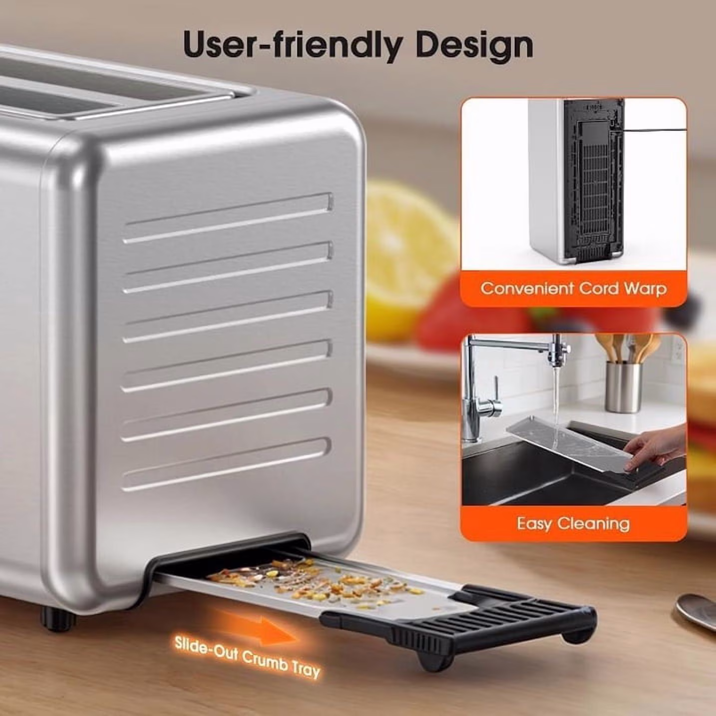 ONSON 1400W 4-Slice Smart Toaster with Digital Touchscreen, Extra-Wide Slots, Stainless Steel,Fast Heating,5 Bread Settings & 6 Shade Options - Image 5