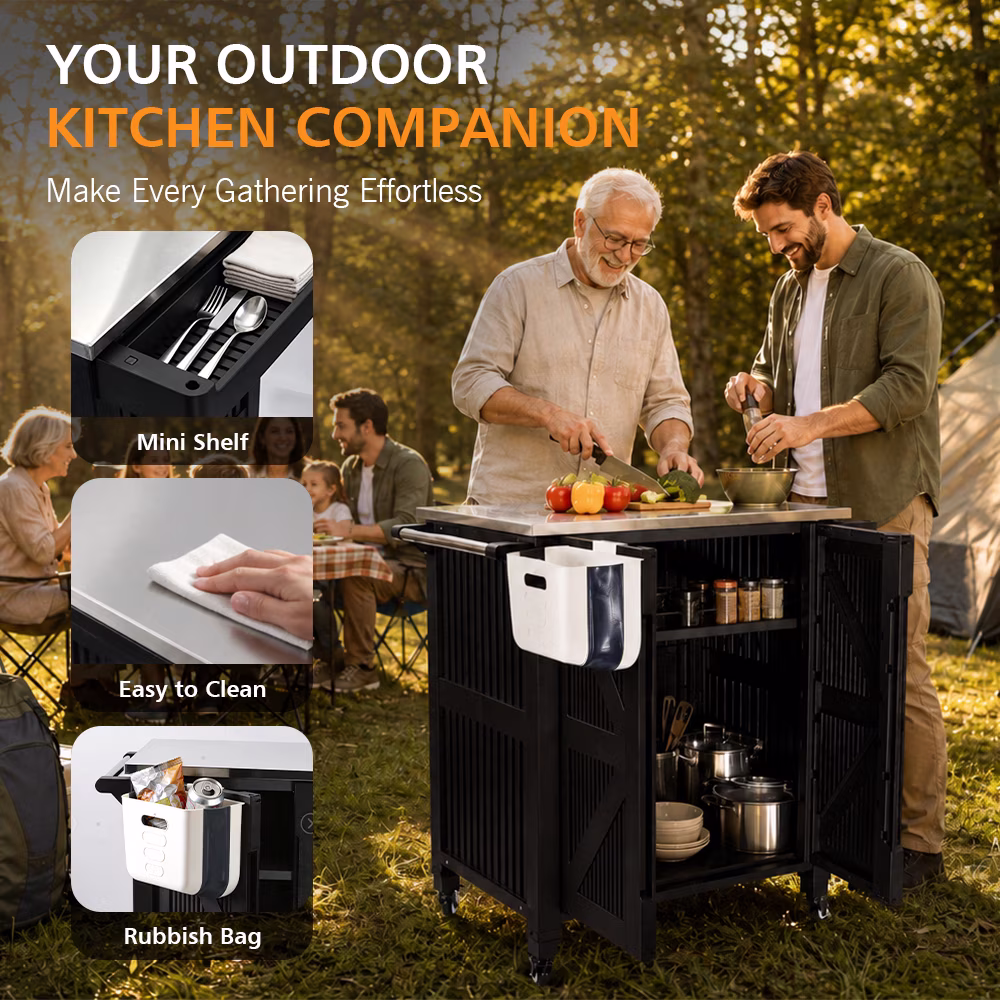 Outdoor Grill Cart Compatible with Blackstone Griddles, Stainless Steel Tabletop BBQ Prep Table with Wheels, Storage Cabinet, Movable Grill Station for Patio and Backyard - Image 4