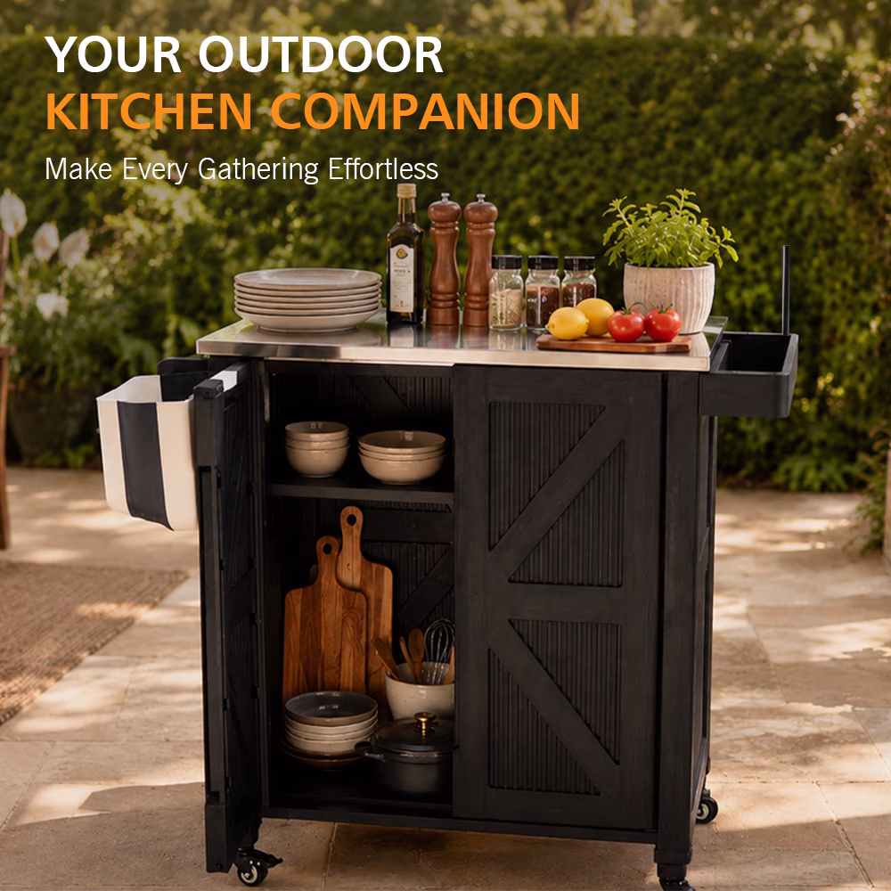 Outdoor Grill Cart Compatible with Blackstone Griddles, Stainless Steel Tabletop BBQ Prep Table with Wheels, Storage Cabinet, Movable Grill Station for Patio and Backyard - Image 3