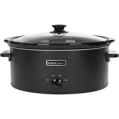 Oval 8 Quart Slow Cooker for Home Kitchen Use, Black Stainless Steel, Manual Control with 3 Cooking Settings