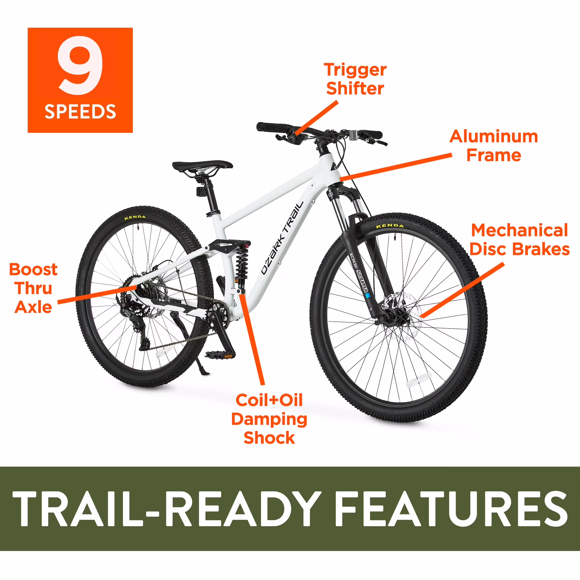Ozark Trail FS.2 Slalom 29 in Full Suspension Mountain Bike, Medium Frame, Fits Riders 5 ft 6 in - 5 ft 9 in, Off-White, Adult, Unisex - Image 4