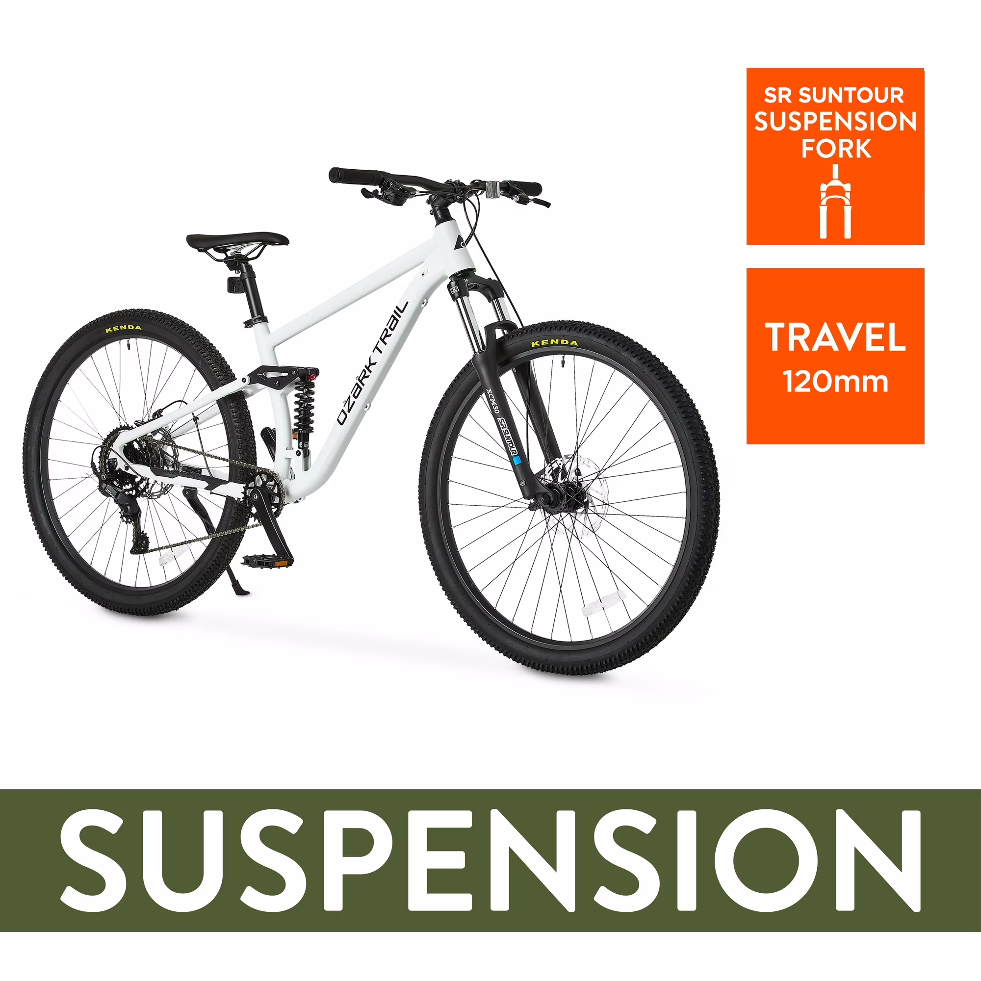 Ozark Trail FS.2 Slalom 29 in Full Suspension Mountain Bike, Medium Frame, Fits Riders 5 ft 6 in - 5 ft 9 in, Off-White, Adult, Unisex - Image 3