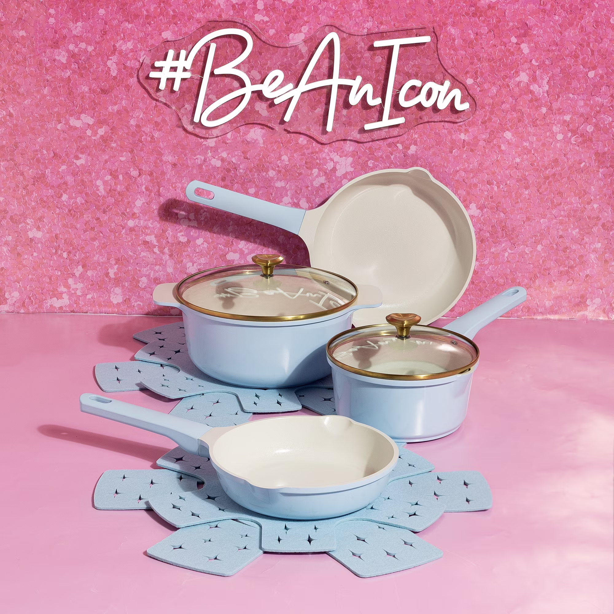Paris Hilton 10-Piece Clean Ceramic Nonstick Cooking Pots and Pans with Lids Cookware Set with Heart Shaped Lid Knobs, Blue - Image 3