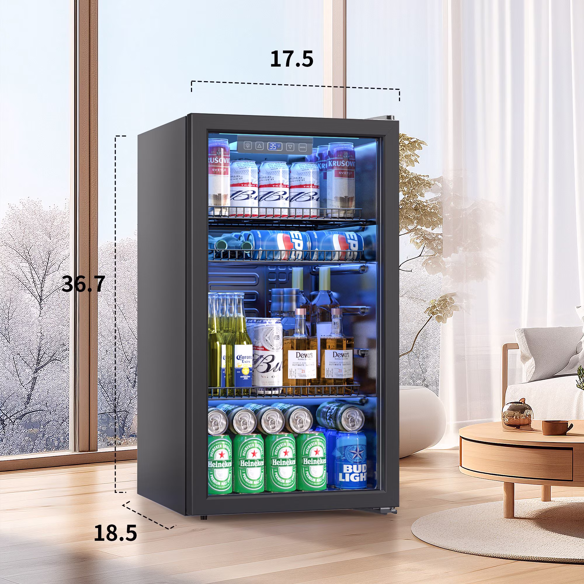 Patiosunny 130 Can Beverage Refrigerator Cooler 3.2 Cu.ft Mini Fridge with Glass Door & Adjustable Shelves, for Home/Office/Bar - Image 2