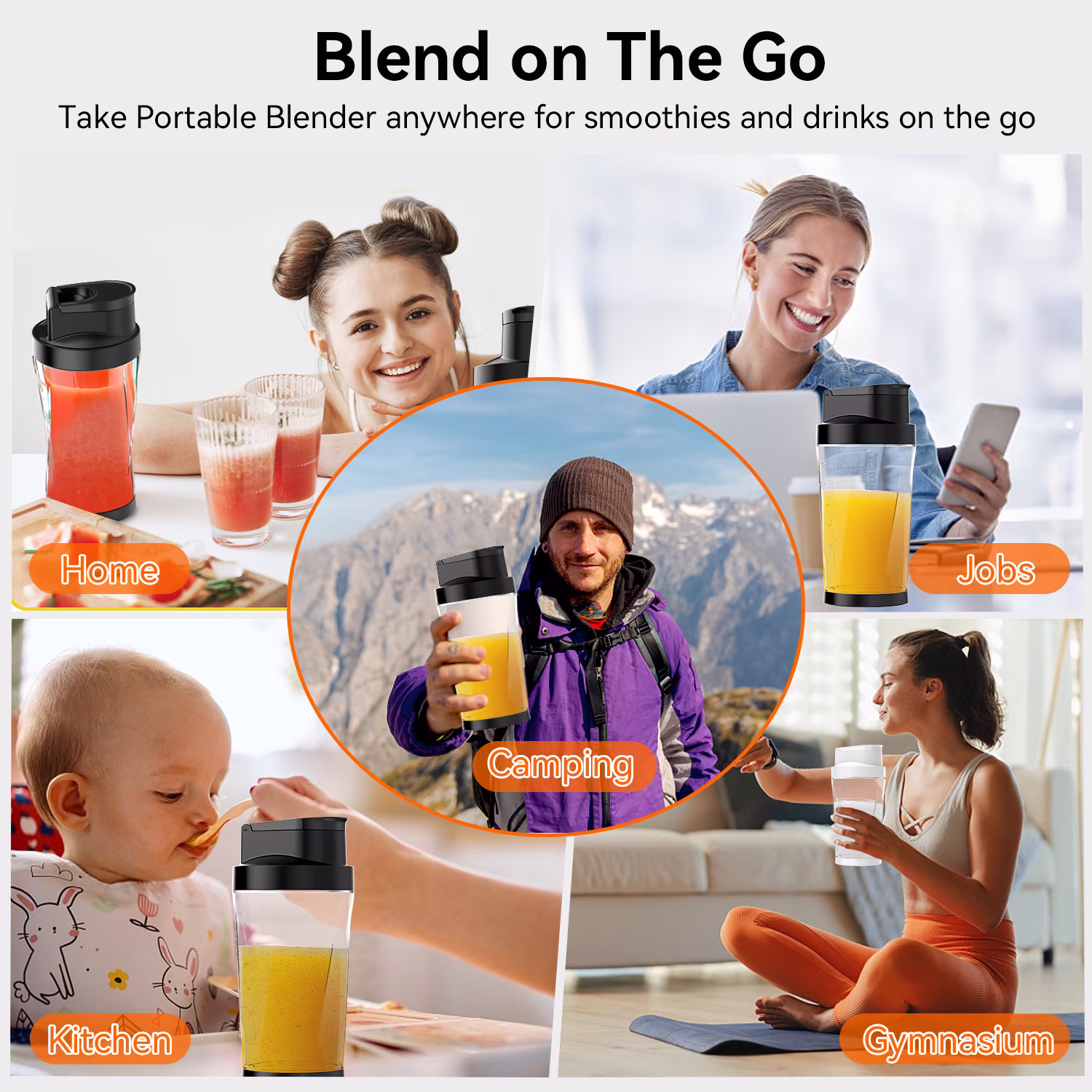 Portable Blender, 6000mAh Portable Juicer with USB Rechargeable for Shakes and Smoothies, BPA Free 24 oz Juicer Cup with 6 Blades and Lid, 360W Self Cleaning Personal Blender for Home/Office/Travel - Image 4
