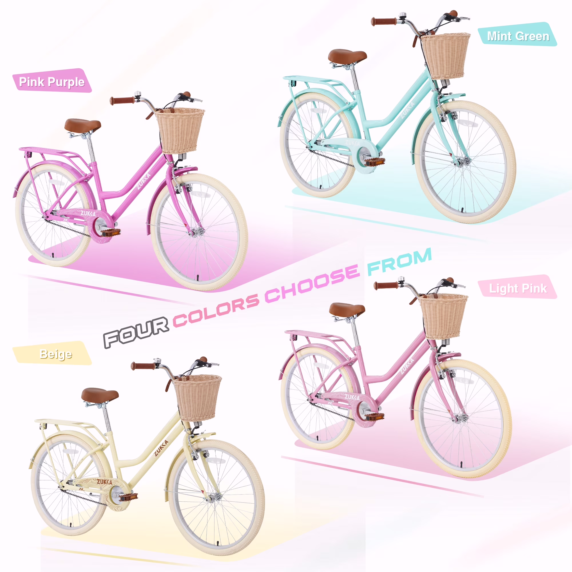 POVANLI 24" City Bike for 8-12 Years Old, Steel Frame Bike, Bike with Basket Mint Green - Image 4