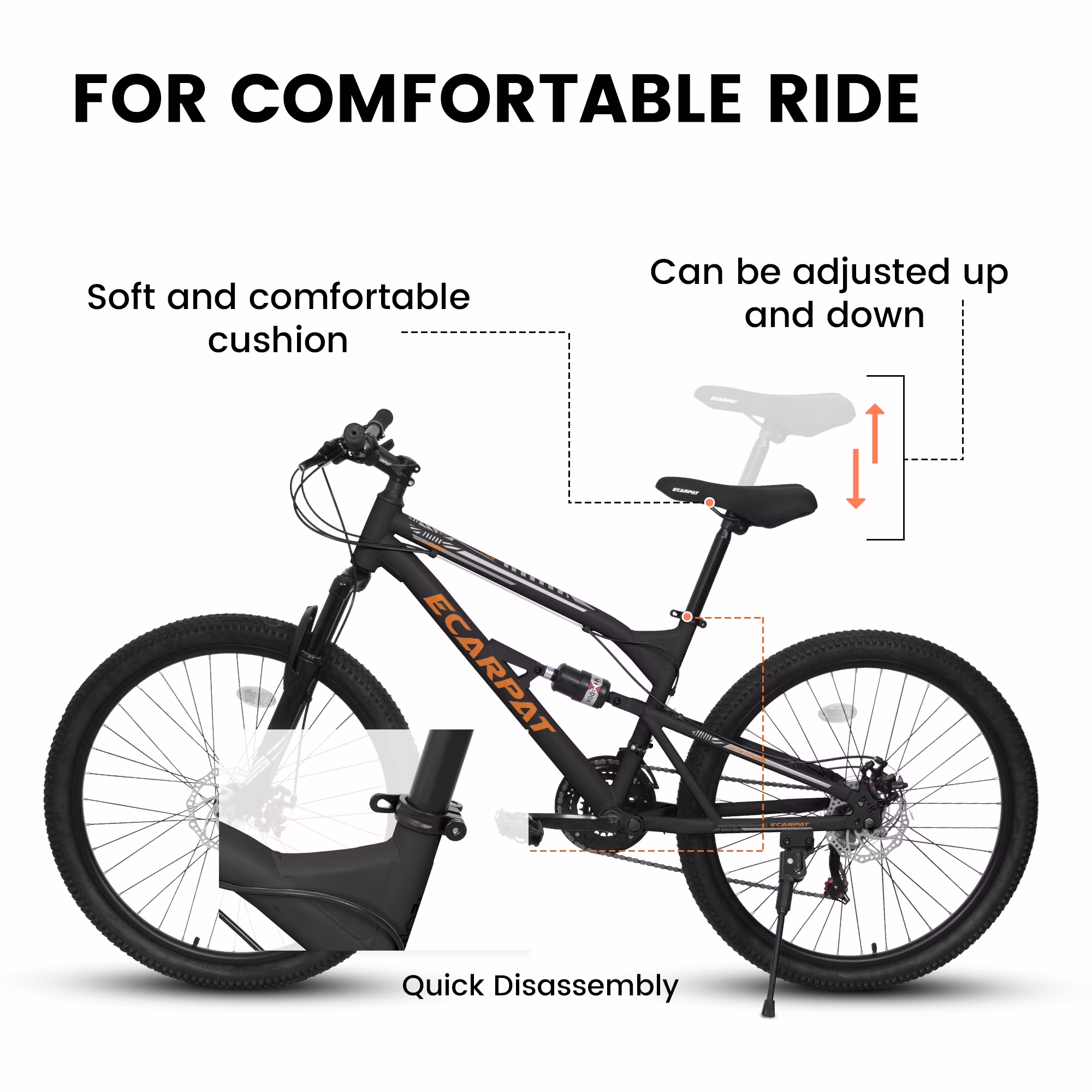 POVANLI 26 Inch Mountain Bike Adult Full Shimano 21 Speed Mountain Bike, Dual Disc Brake, Aluminum Frame Disc Brake, Front Suspension, Mountain biking for both men and women, Black (Gift) - Image 3