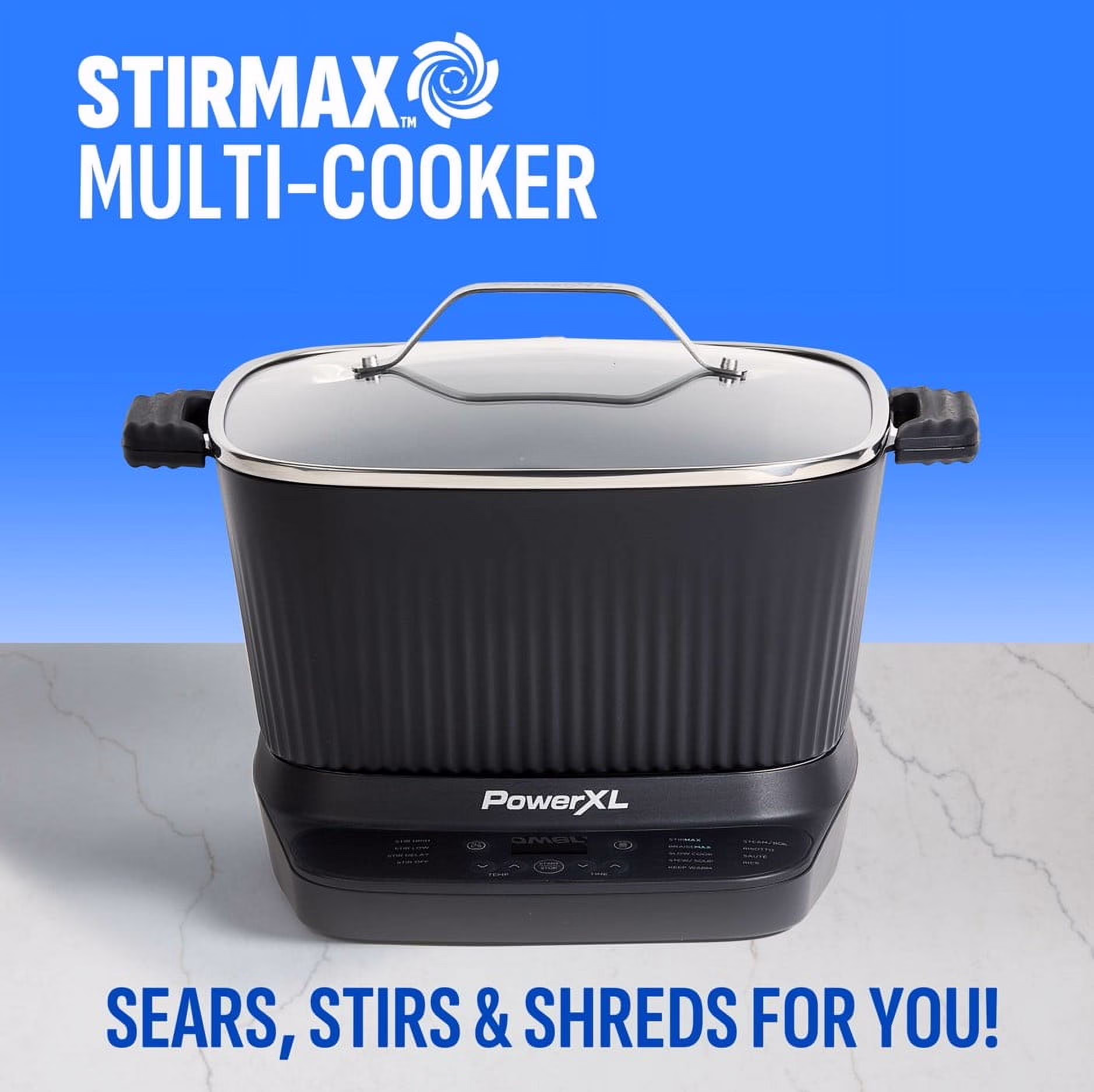 Power XL StirMax 7.5 Qt Multi-Cooker with Auto Stir/Shred Paddle and 9 Presets, Matte Black - Image 5