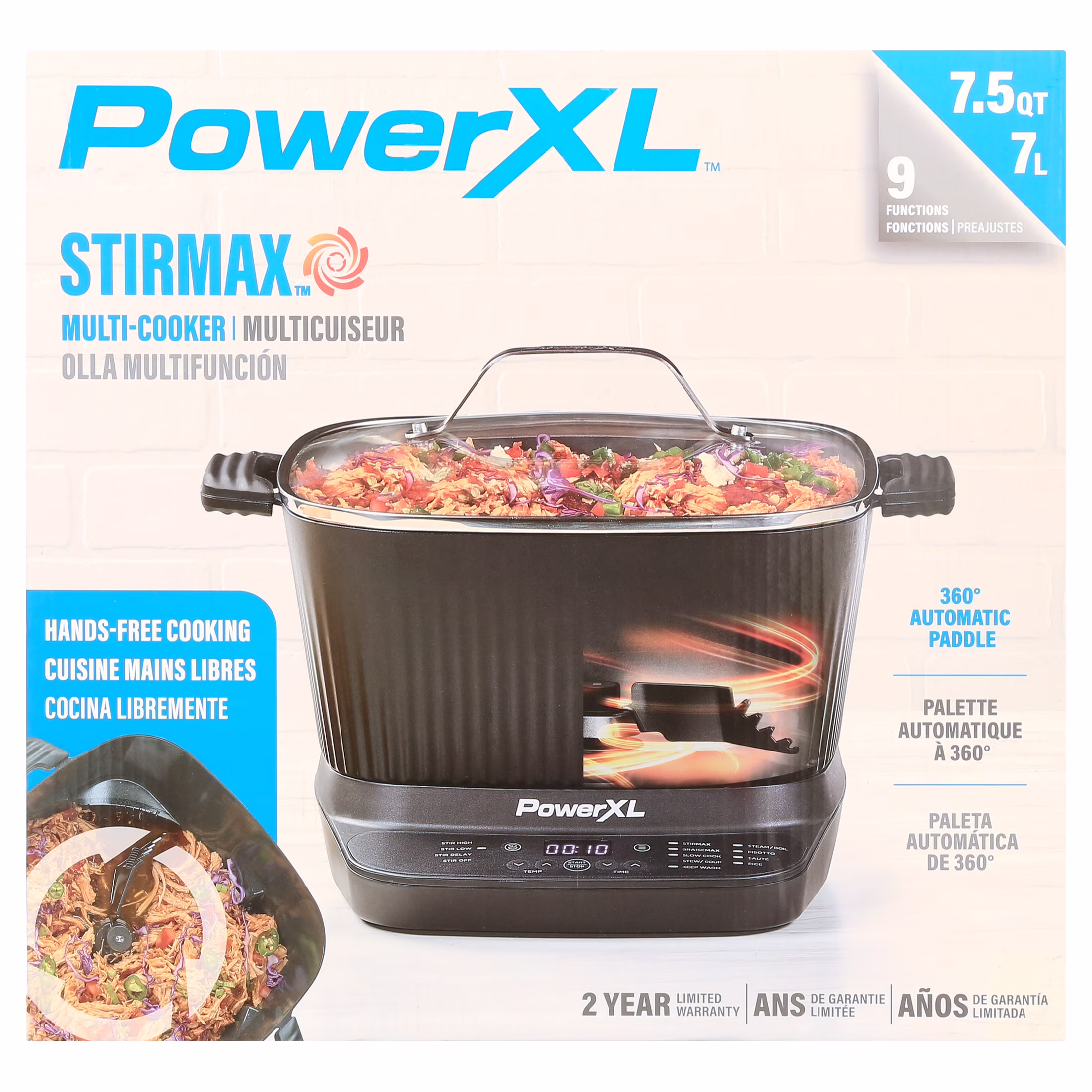 Power XL StirMax 7.5 Qt Multi-Cooker with Auto Stir/Shred Paddle and 9 Presets, Matte Black - Image 2
