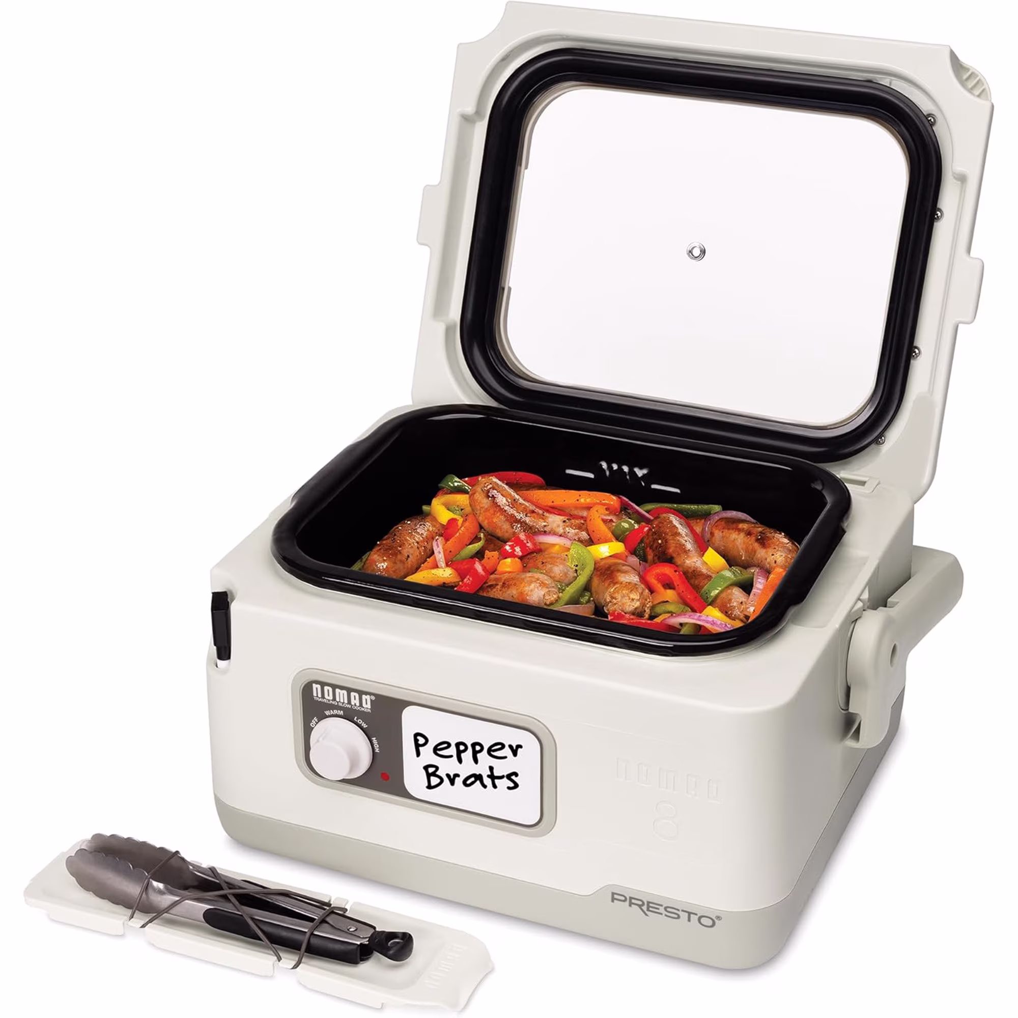 Presto 06030 8 Quart Nomad Portable Electric Slow Cooker with Locking Lid, White