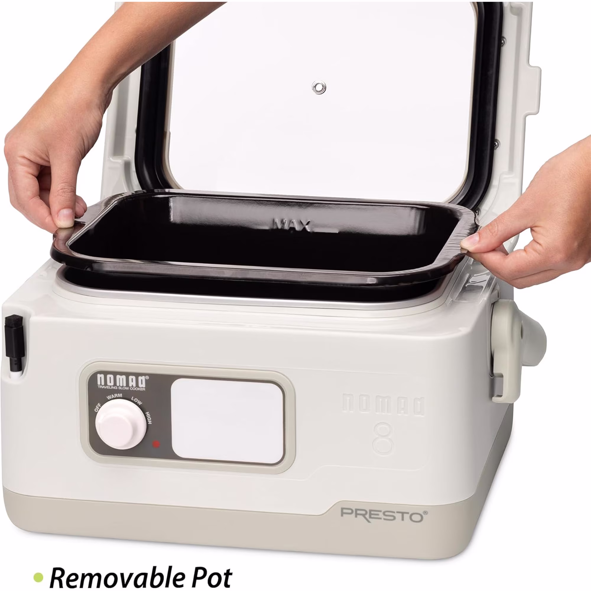 Presto 06030 8 Quart Nomad Portable Electric Slow Cooker with Locking Lid, White - Image 5