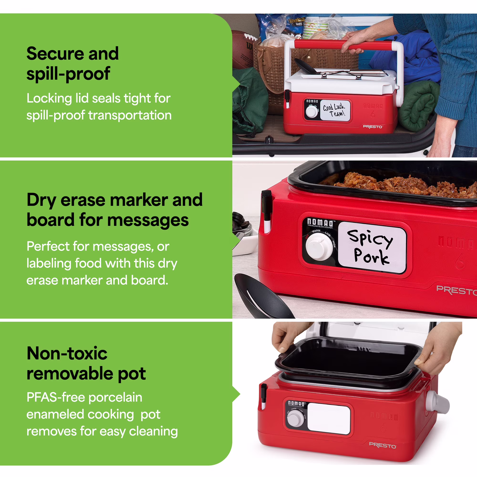 Presto 6-Quart Nomad Traveling Slow Cooker, 06011 Red - Image 2
