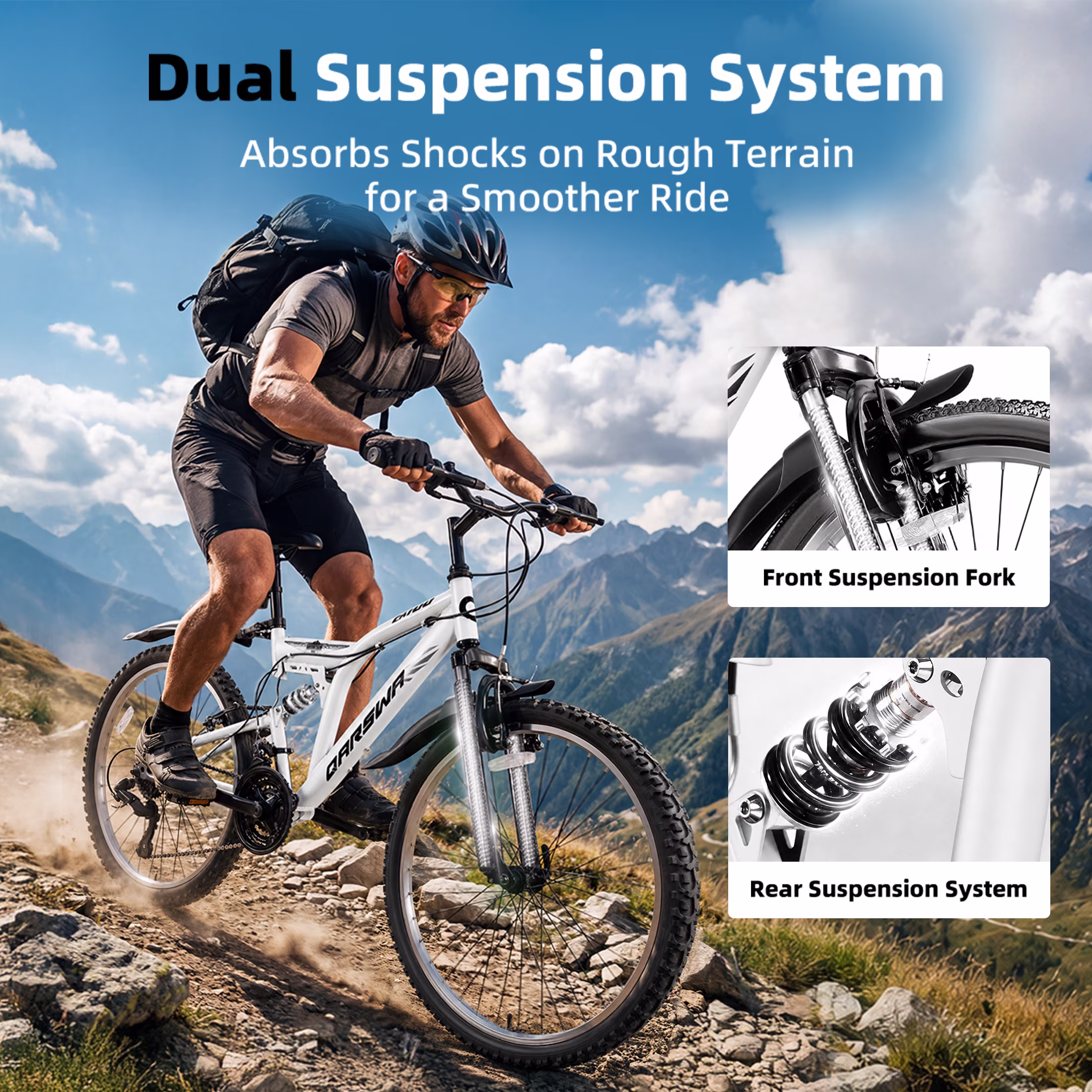 QARSWA 24" Mountain Bike, 21 Speed Full Suspension Bicycle for Teens and Adults, White - Image 4