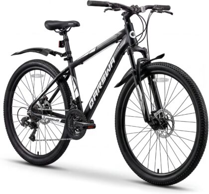 QARSWA 26" Mountain Bike for Adults & Teens, 21-Speed Aluminum Frame, Front Suspension, Disc Brake, Black