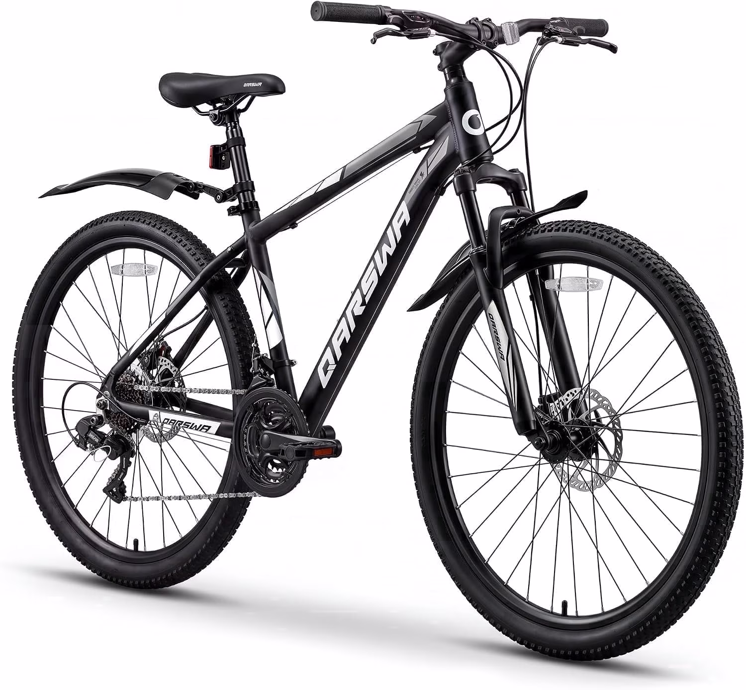 QARSWA 26" Mountain Bike for Adults & Teens, 21-Speed Aluminum Frame, Front Suspension, Disc Brake, Black