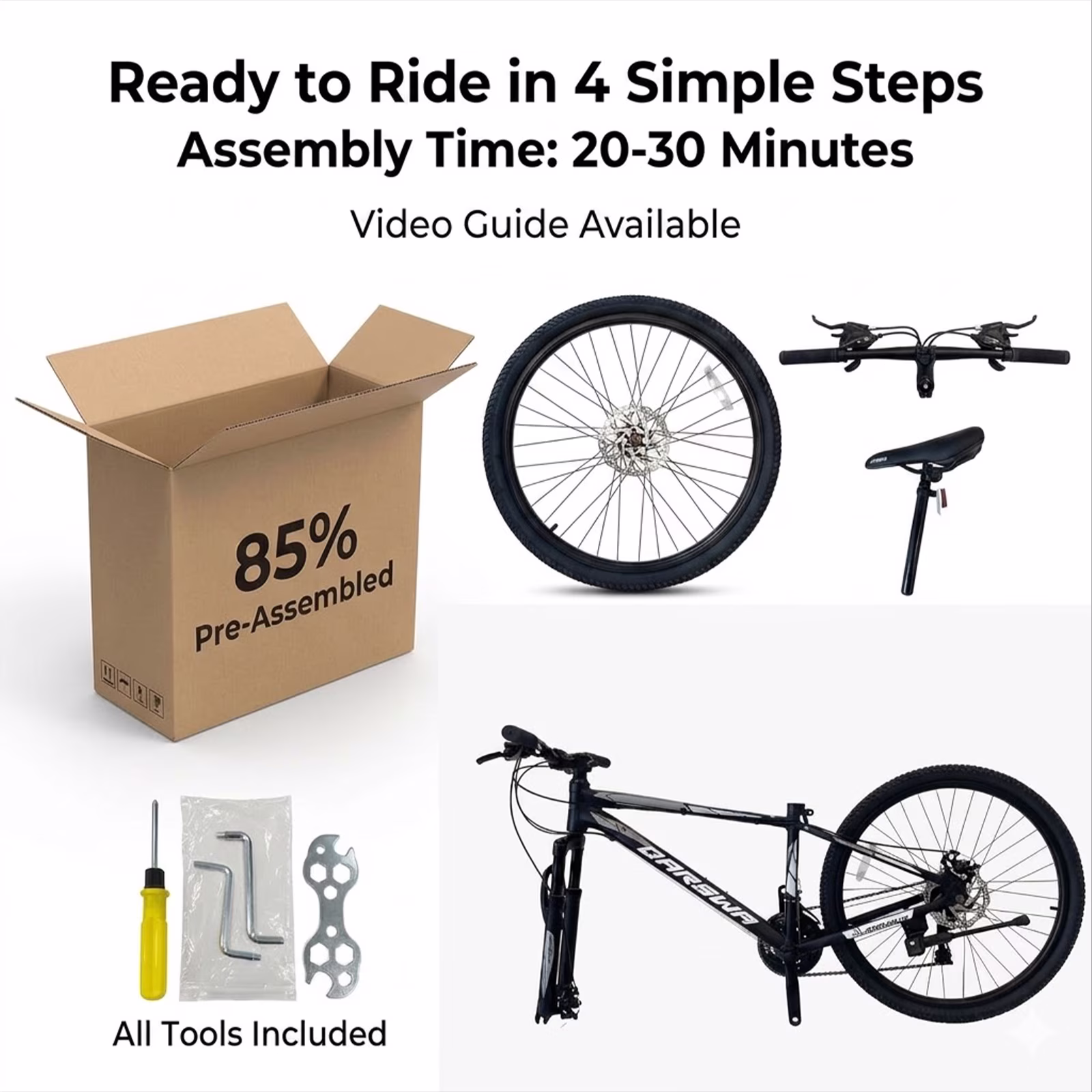 QARSWA 26" Mountain Bike for Adults & Teens, 21-Speed Aluminum Frame, Front Suspension, Disc Brake, Black - Image 5